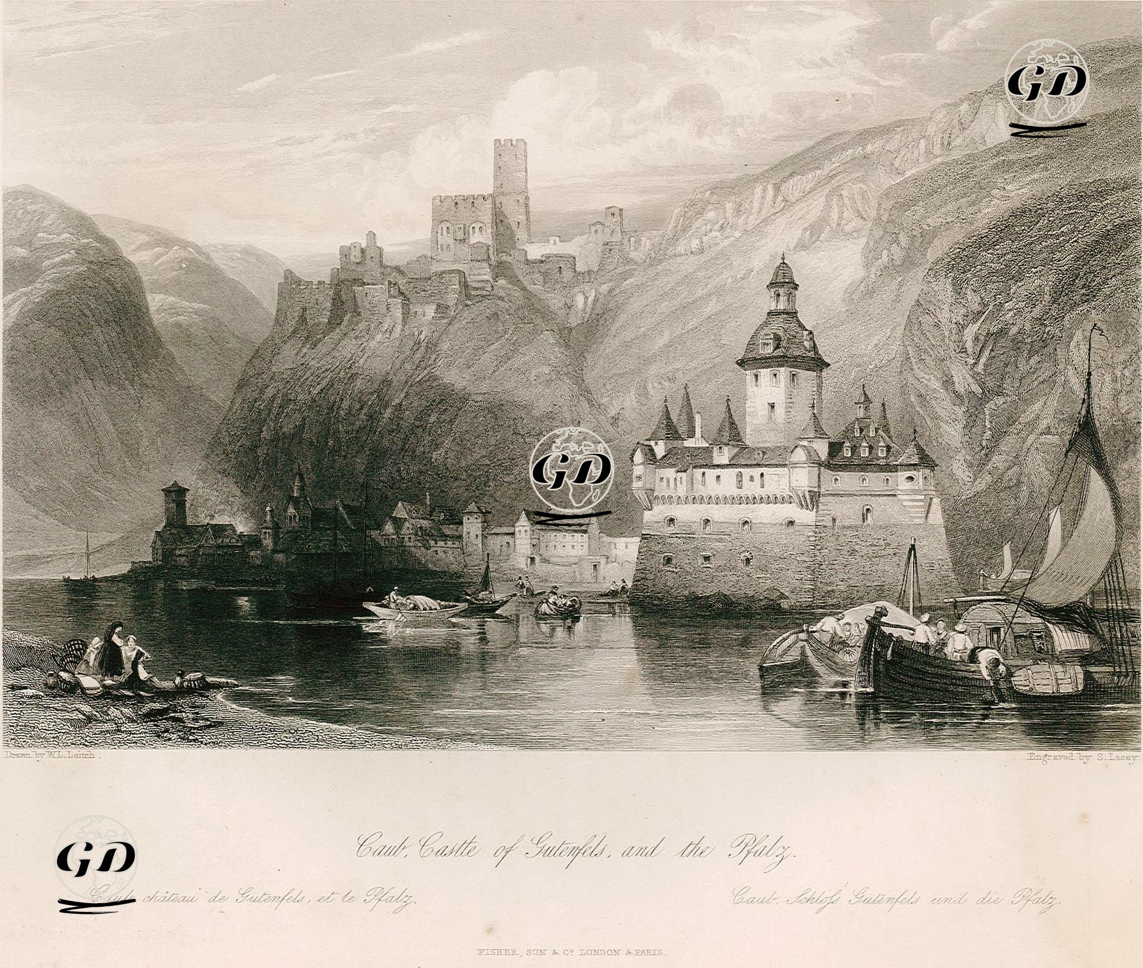 Kaub, Gutenfels Kalesi Ve Pfalz - William Leighton Leitch (1804-1883) - 1840