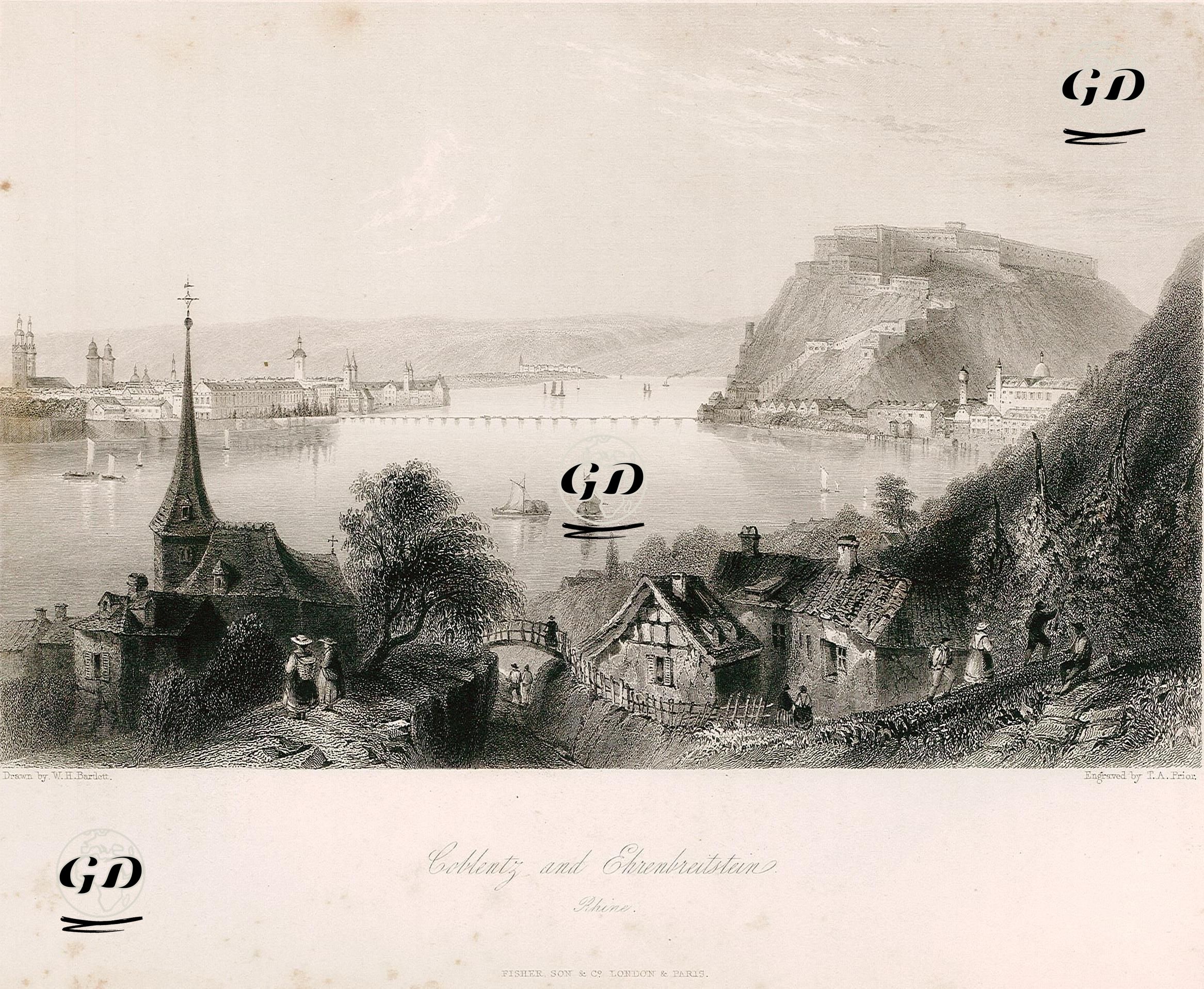 Ren Nehri Üzerinde Koblenz Ve Ehrenbreitstein Kalesi - William Henry Bartlett (1809-1854) - 1842