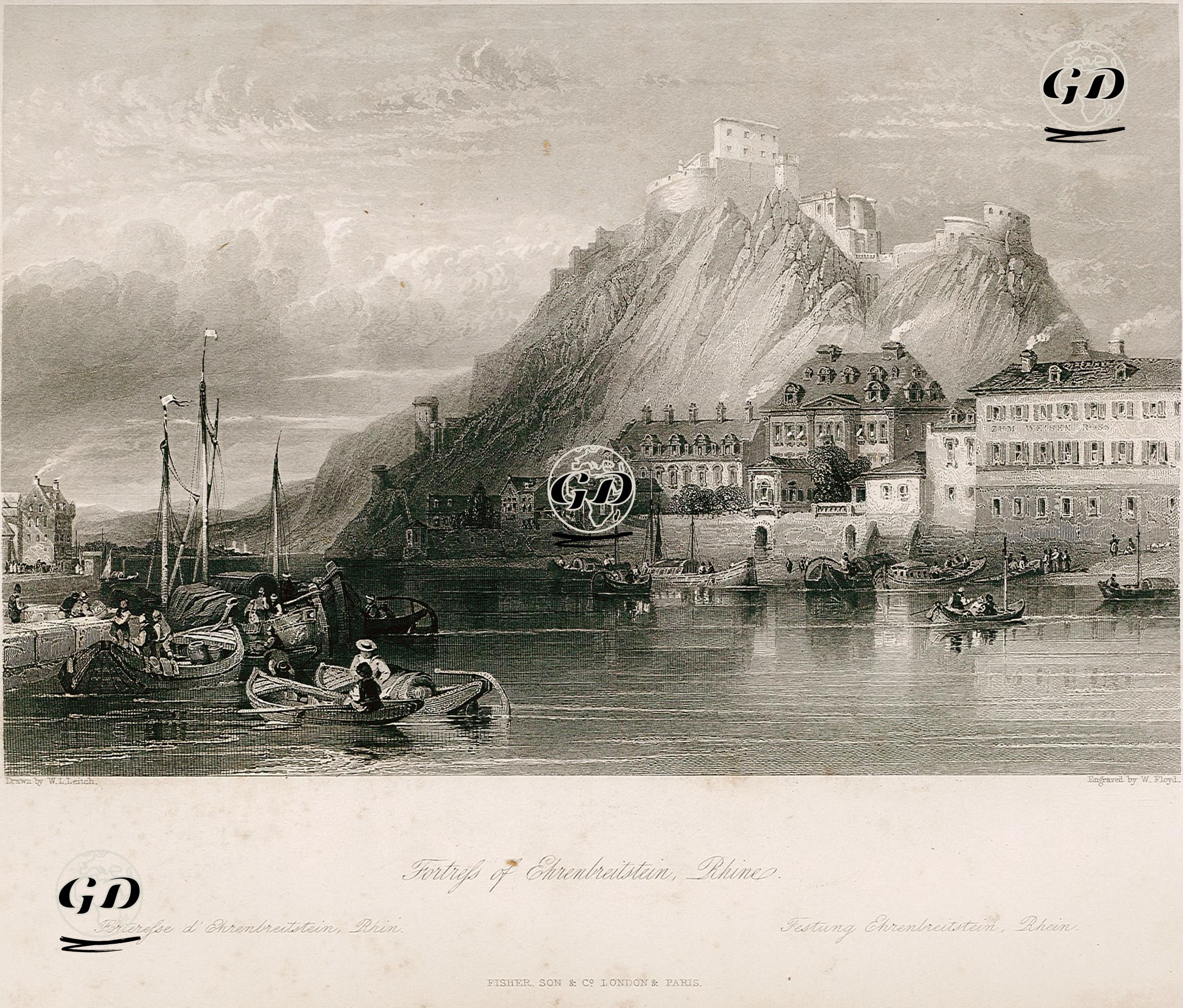 Ren Nehri Üzerinde Ehrenbreitstein Kalesi  - William Leighton Leitch (1804-1883) - 1842