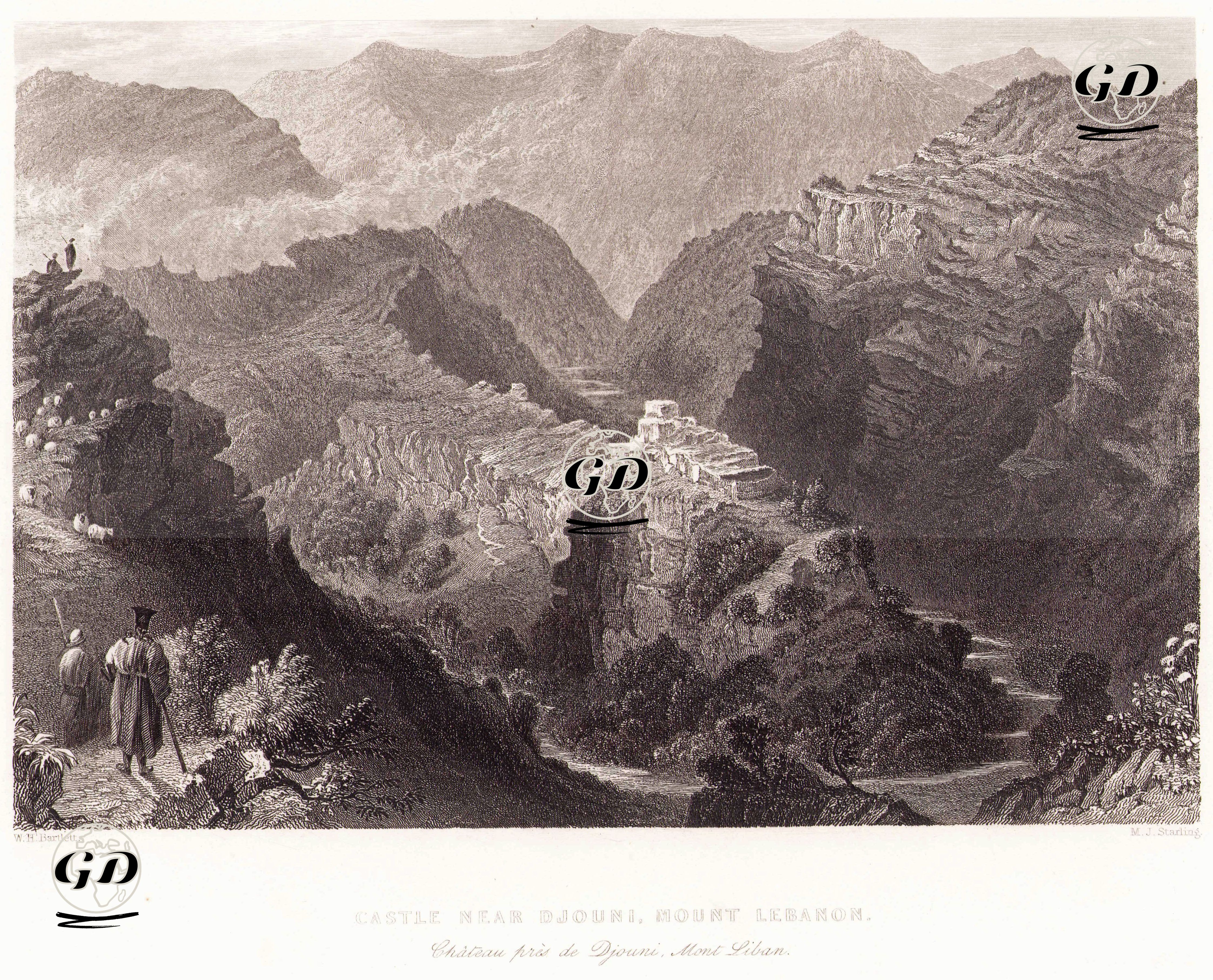  Lübnan Dağlarında Jounieh Yakınlarındaki Kale - William Henry Bartlett (1809-1854) - 1830's-1850's