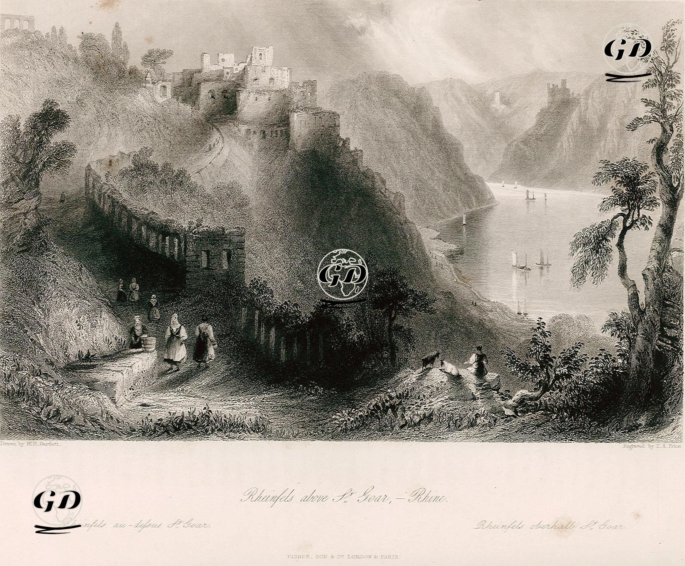 Ren Nehri Üzerinde ve Sankt Goar'ın Üst Tarafında Bulunan Rheinsels Kalesi - William Henry Bartlett (1809-1854) - 1842