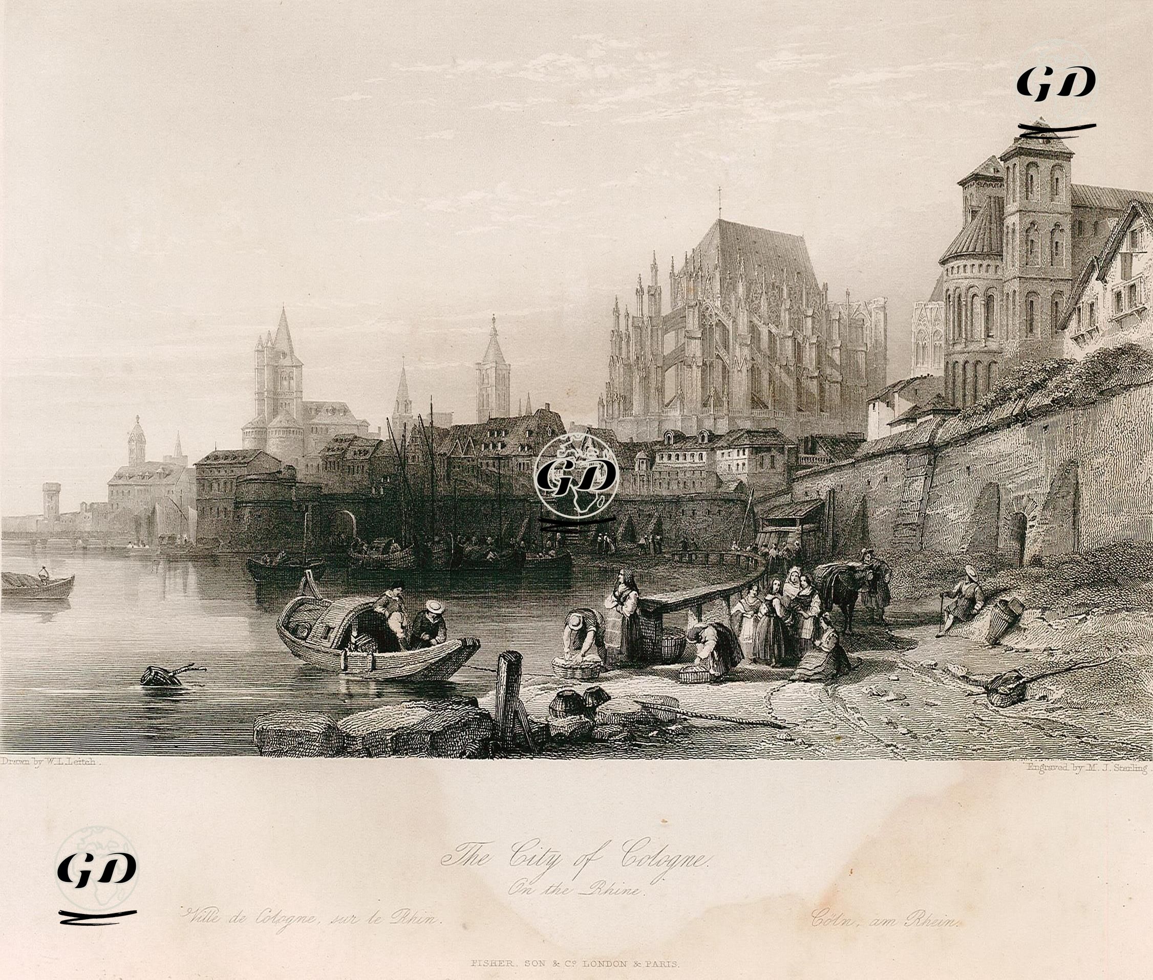 Ren Nehri Üzerinde Köln Şehri - William Leighton Leitch (1804-1883) - 1840