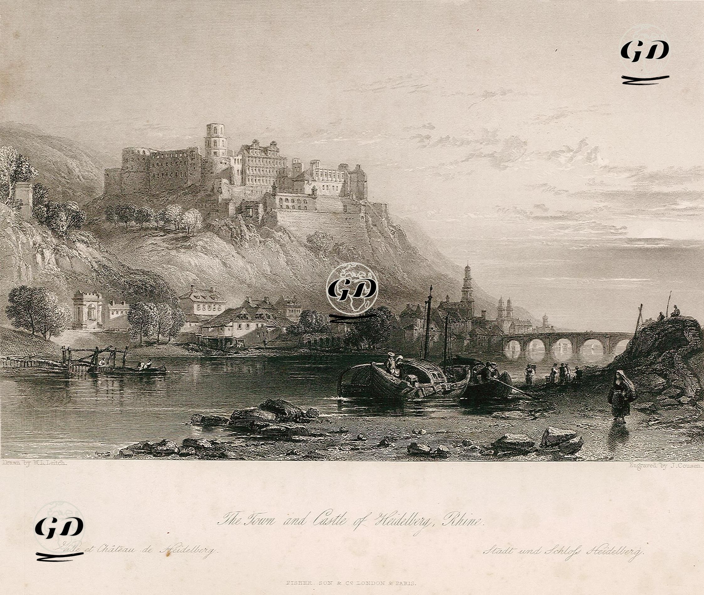 Ren Nehri Üzerinde Heidelberg Şehri Ve Kalesi - William Leighton Leitch (1804-1883) - 1840
