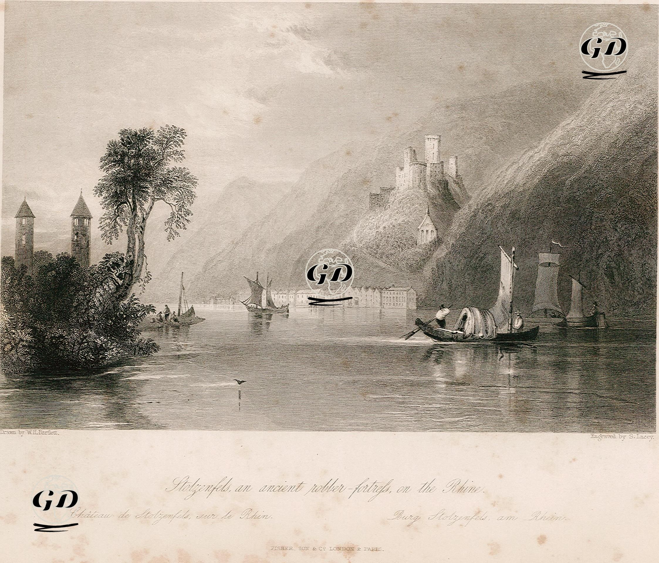 Stolzenfels, An Ancient Robber Fortress, On The Rhine-Chateau De Stolzenfels Sur Le Rhin-Burg Stolzenfels am Rhein - William Henry Bartlett (1809-1854) - 1842