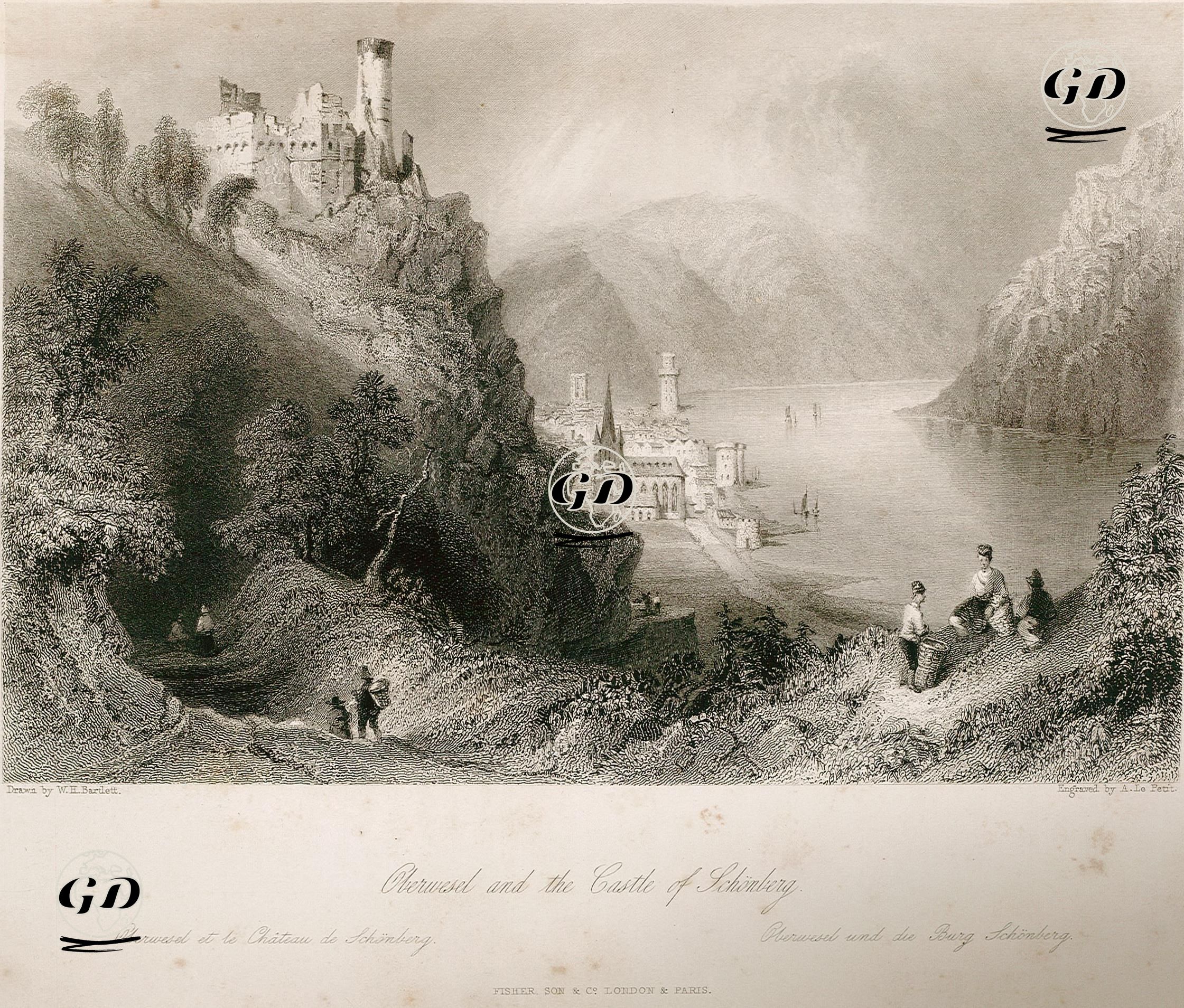 Oberwesel Ve Schonberg Kalesi - William Henry Bartlett (1809-1854) - 1842