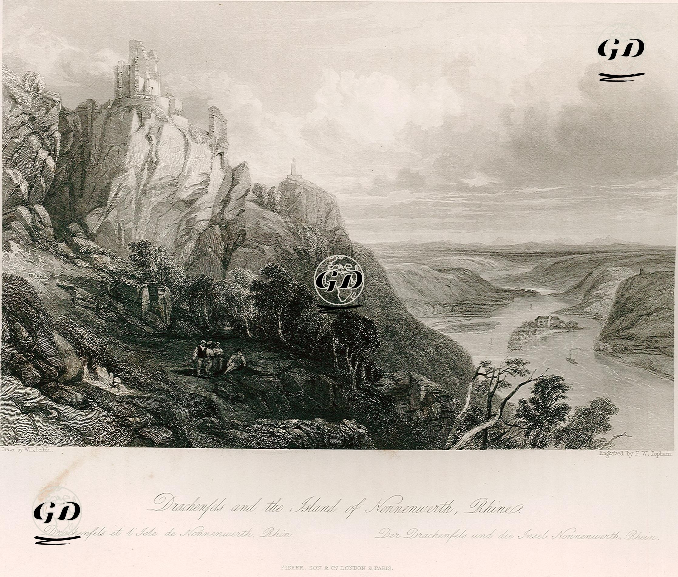 Ren Nehri Üzerinde Drachenfels Tepesi Ve Nonnenwerth Adası - William Leighton Leitch (1804-1883) - 1842