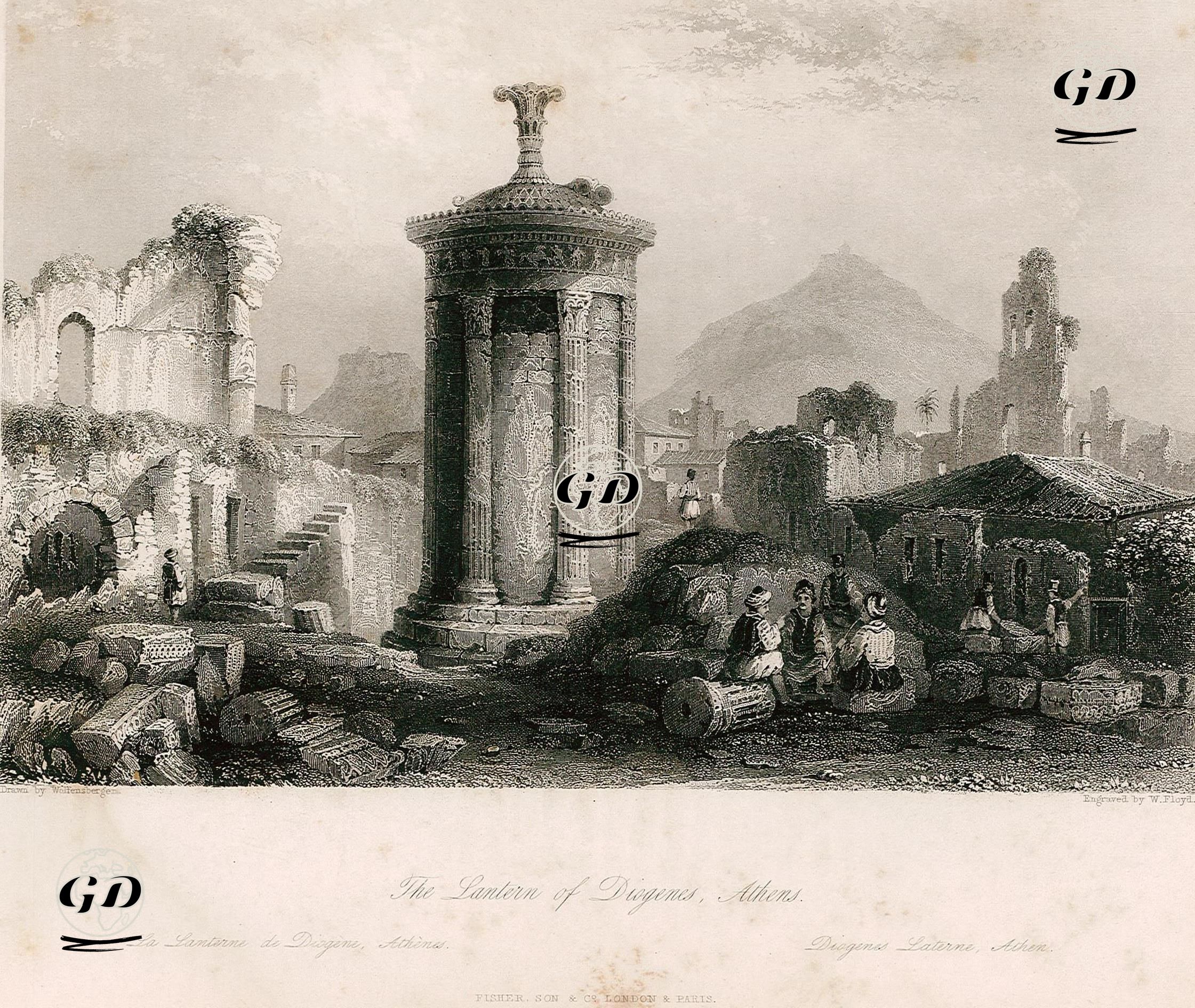 The Lantern Of Diogenes, Athens-La Lanterne De Diogene, Athenes-Diogenes Laterne, Athen - Johann Jakob Wolfensberger (1797-1850) - 1840