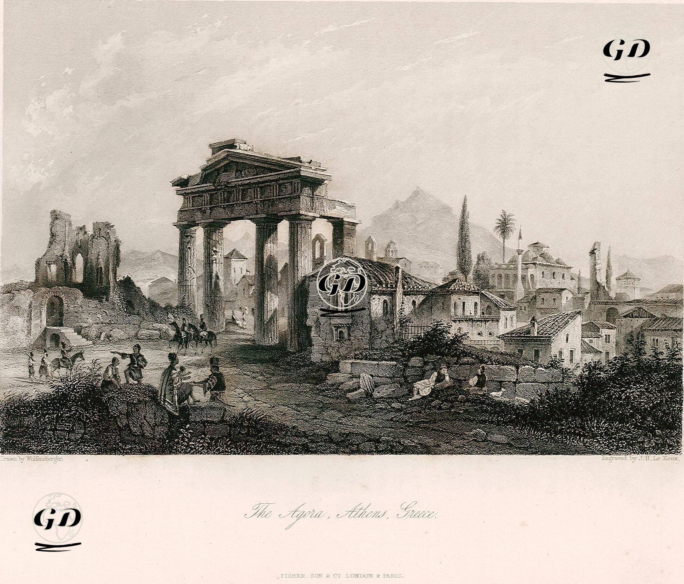Agora, Atina, Yunanistan - Johann Jakob Wolfensberger (1797-1850) - 1842