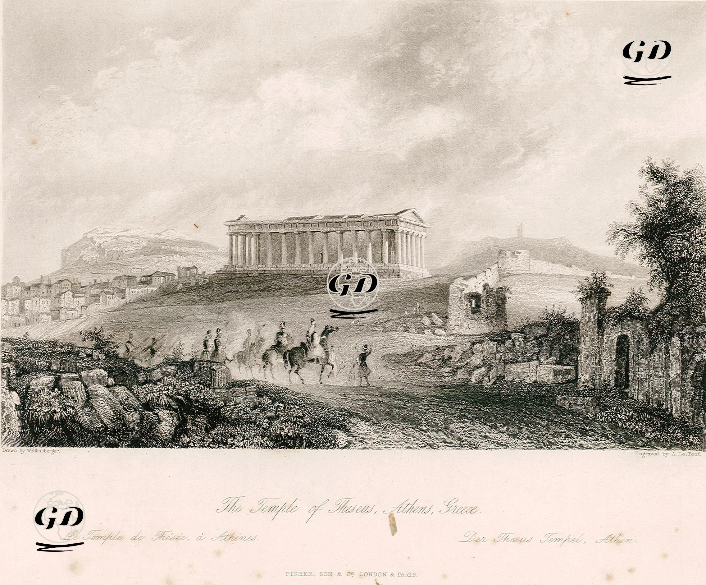 Theseus Tapınağı, Atina, Yunanistan  - Johann Jakob Wolfensberger (1797-1850) - 1842