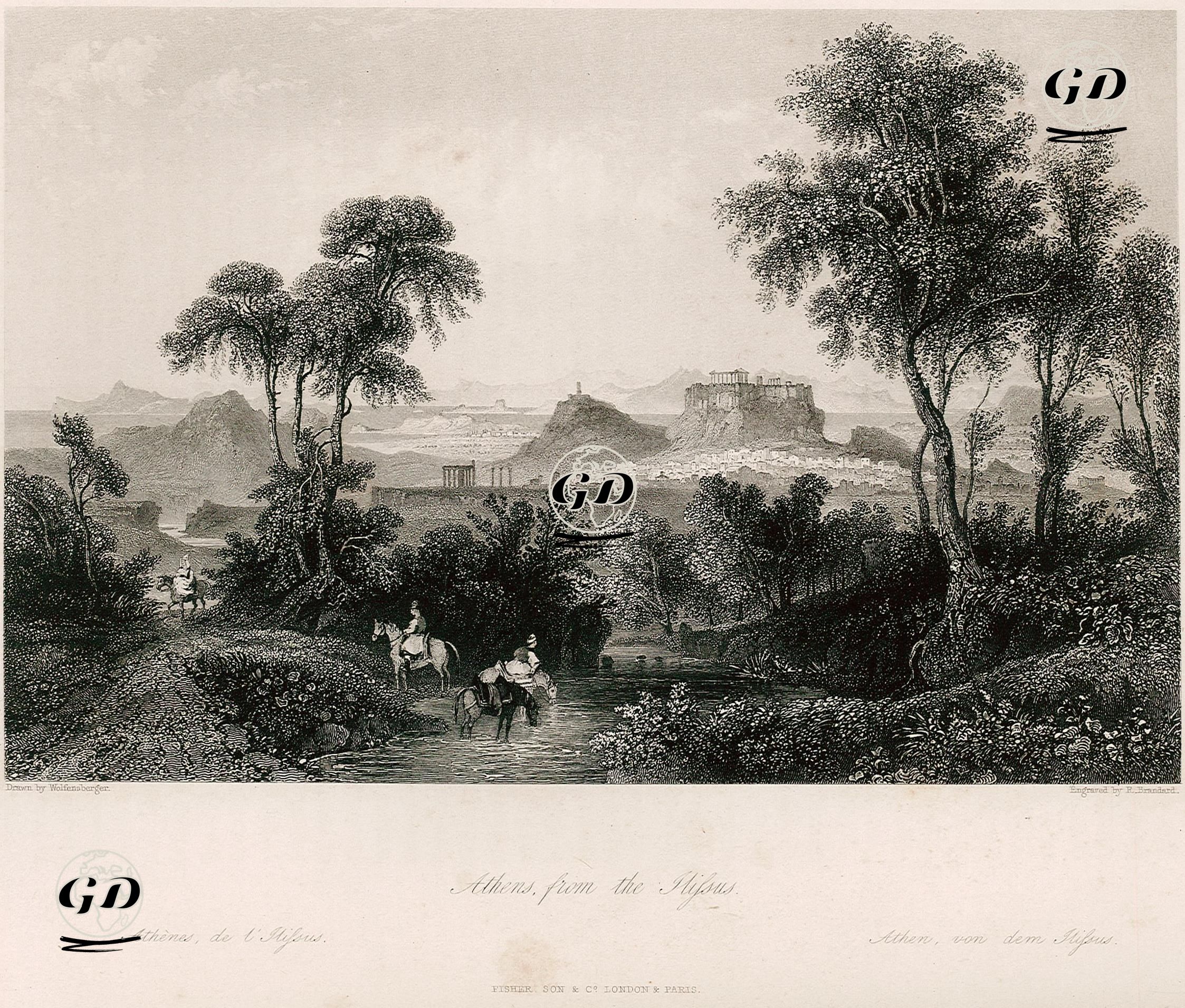 Athens From The Ilissus-Athenes De L'Ilissus-Athen, Von Dem Ilissus - Johann Jakob Wolfensberger (1797-1850) - 1842