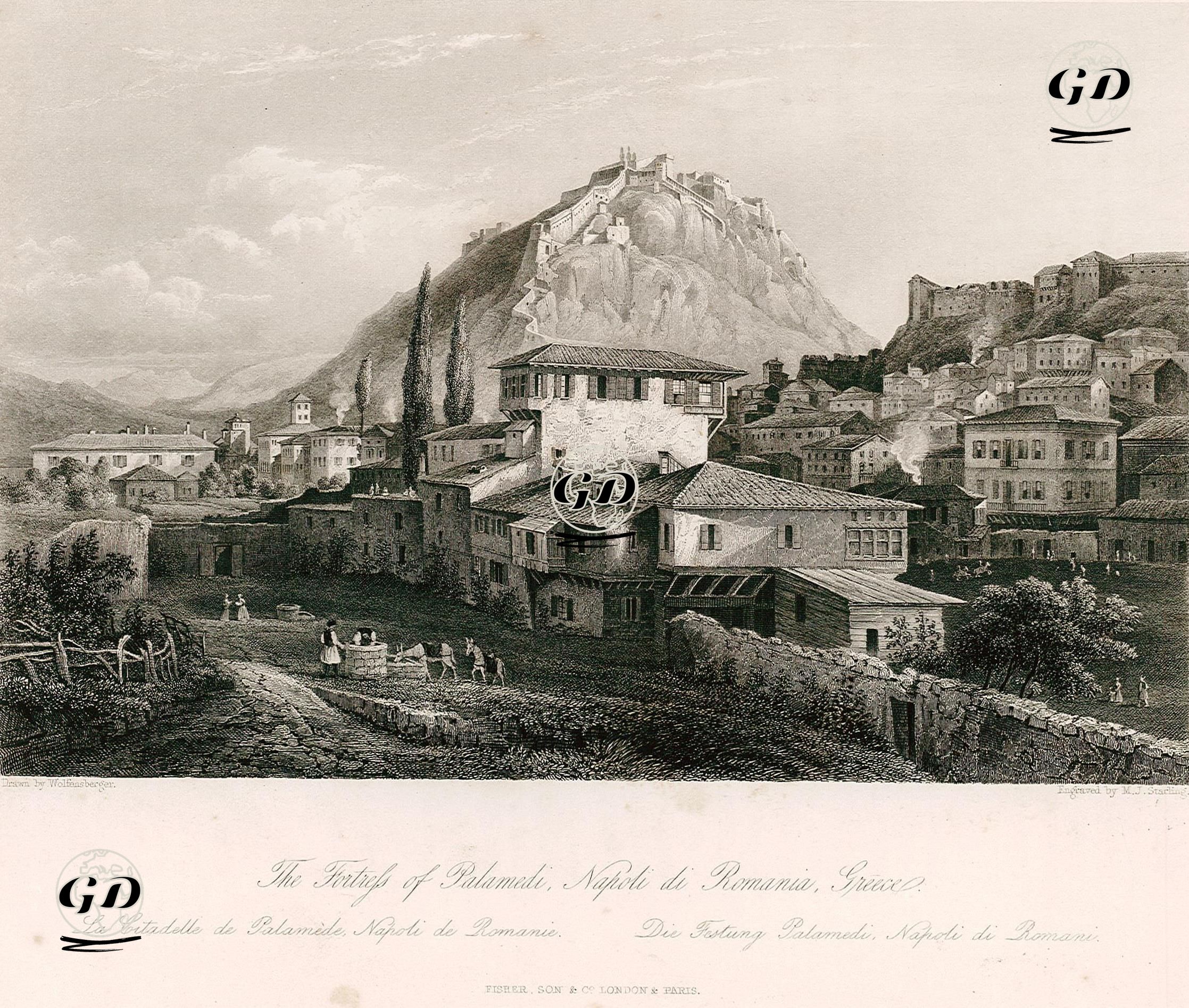 The Fortress Of Palamedi, Napoli Di Romania, Greece-La Citadelle De Palamede, Napoli De Romanie-Die Fertung Palamadi Napoli Di Romani - Johann Jakob Wolfensberger (1797-1850) - 1840