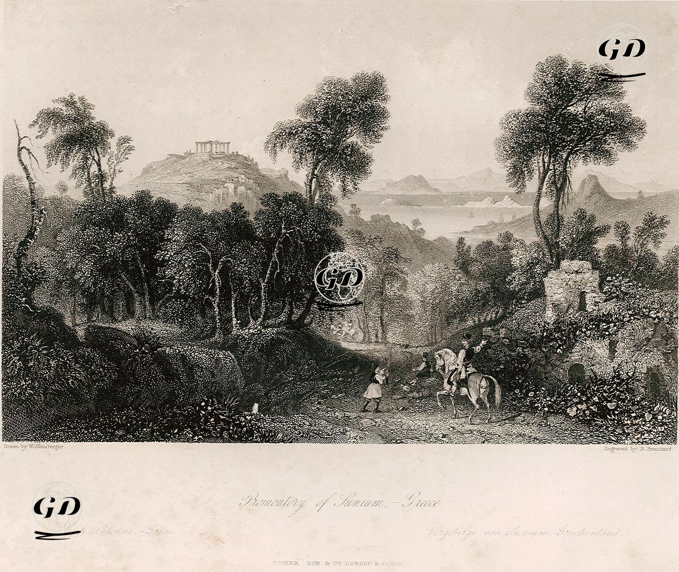 Promontory Of Sunium, Greece-Bar Colonne, Grece-Vorgebirge Von Sunium, Griechenland - Johann Jakob Wolfensberger (1797-1850) - 1840