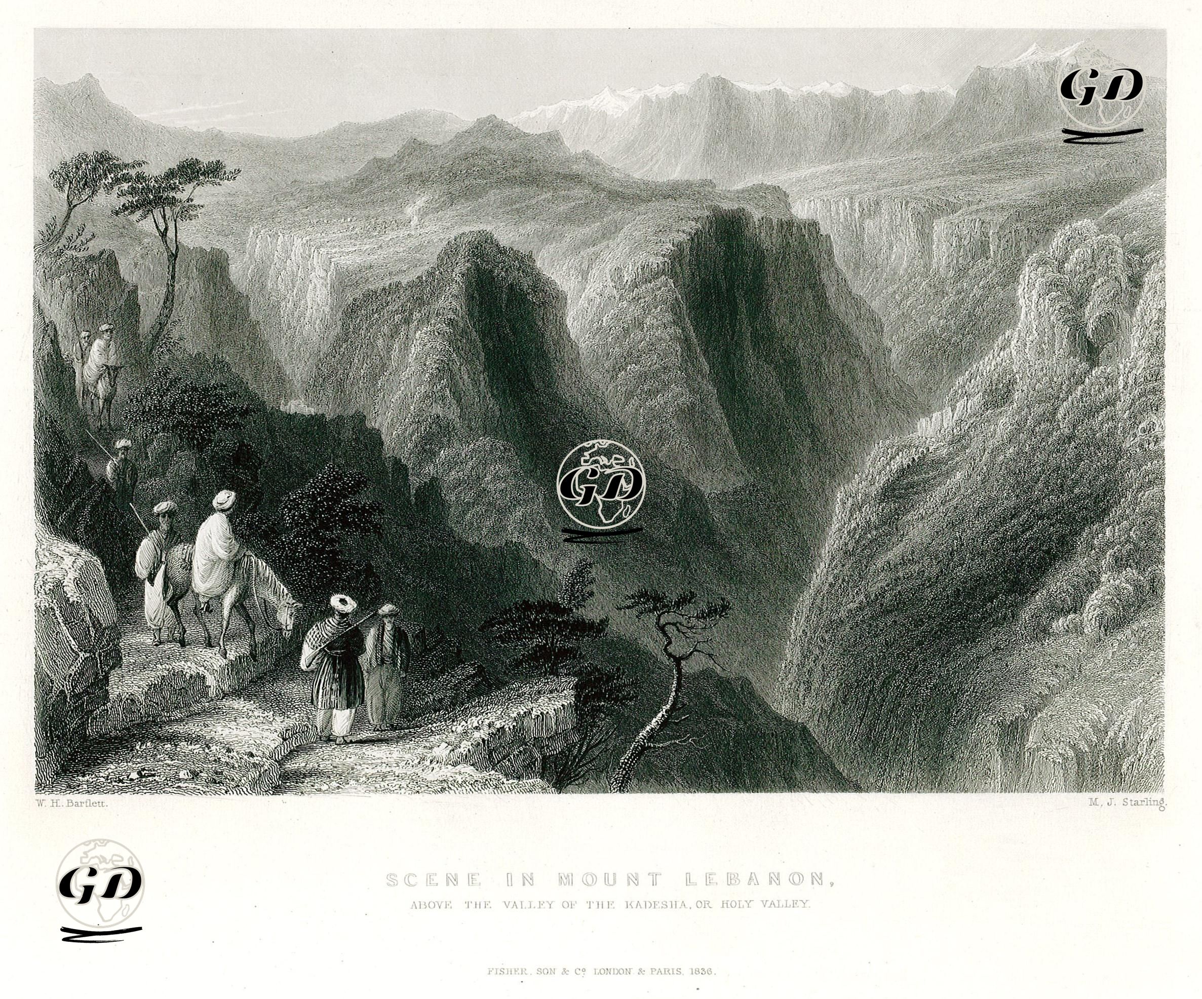 Scene In Mount Lebanon Above The Valley Of The Kadesha, Or Holy Valley   - William Henry Bartlett (1809-1854) - 1836