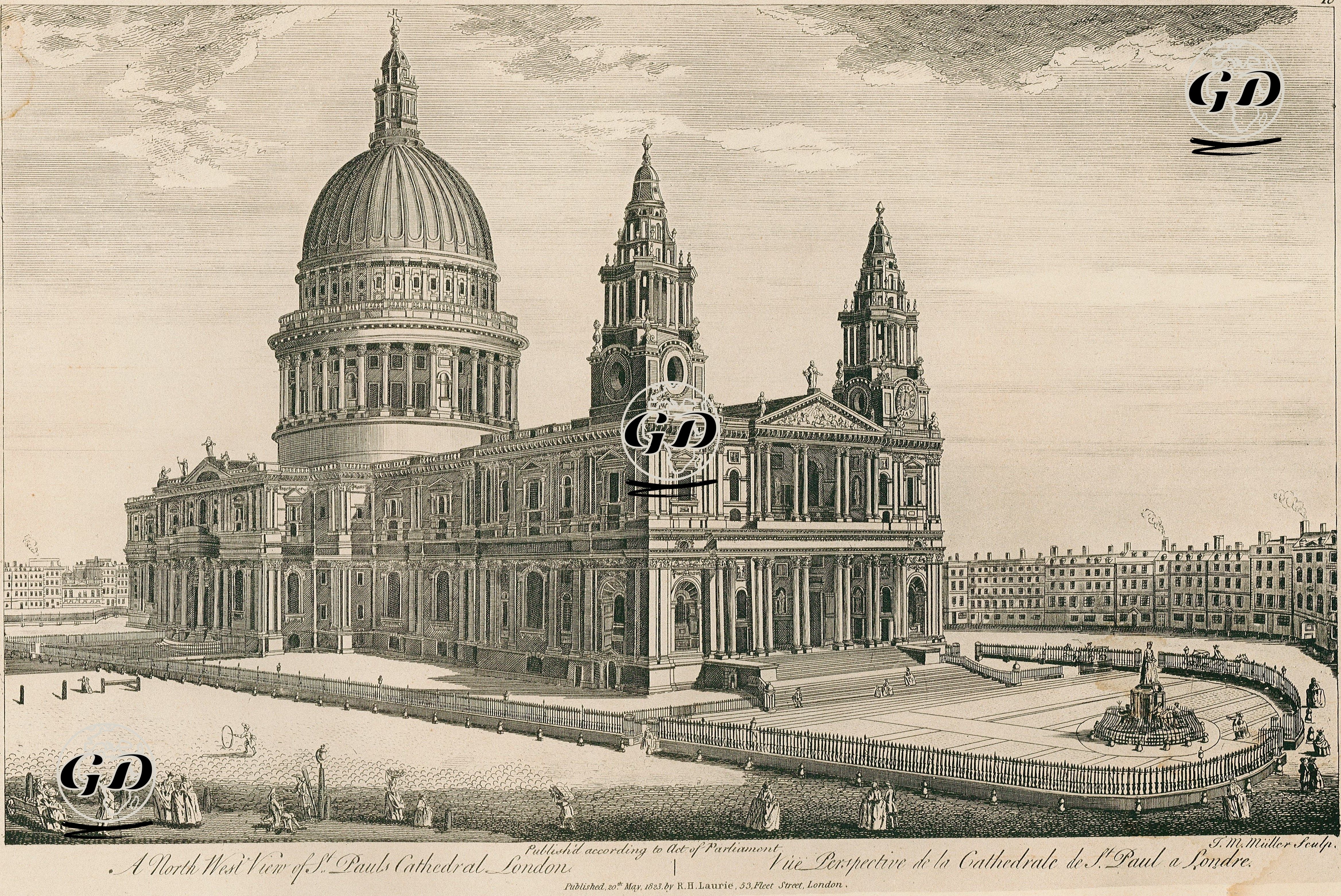 A North West View Of St.Paul's Cathedral, London - Vue Perspective De La Cathedrale De St.Paul A Londre -  - 1823