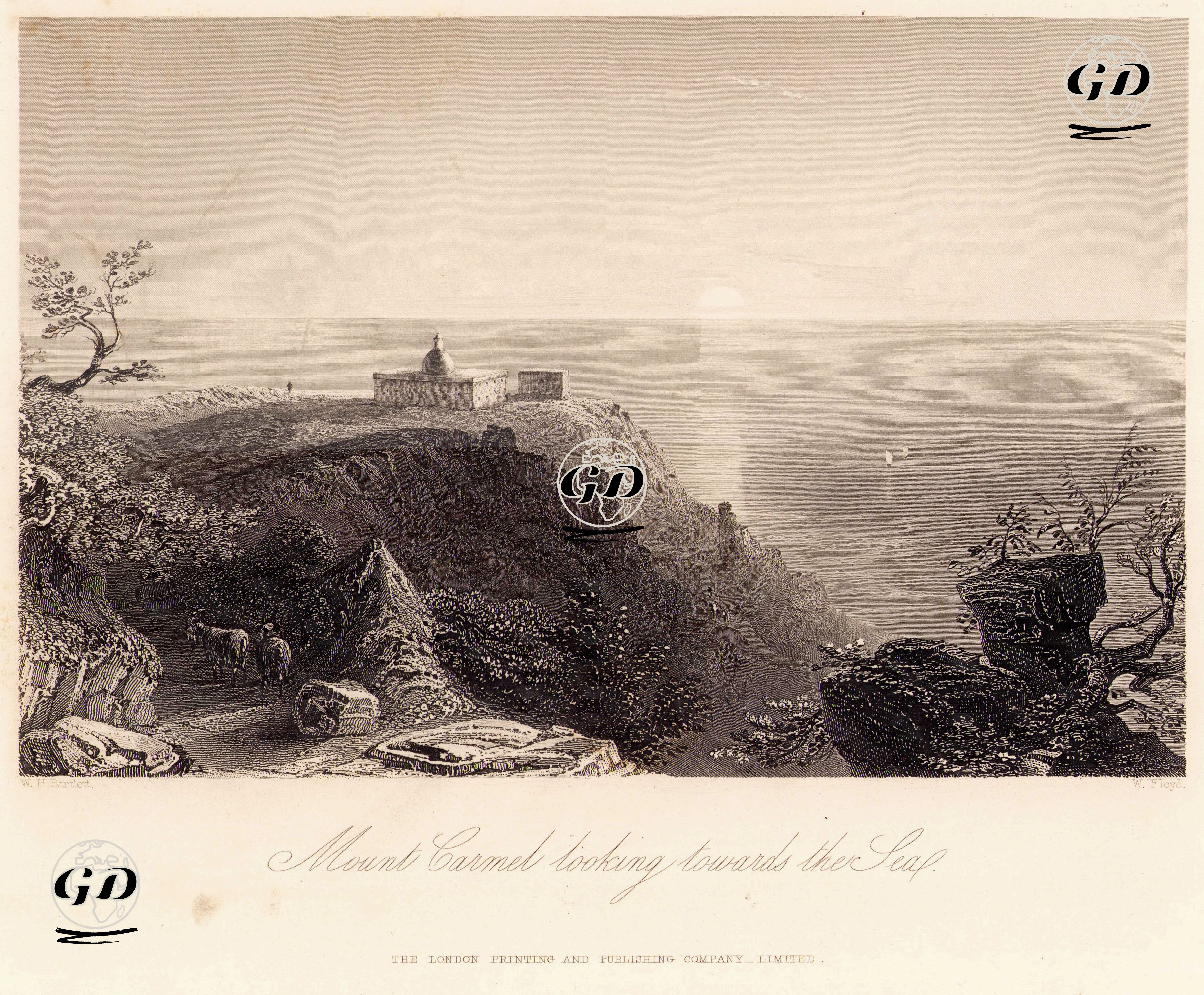 Karmel Dağının Denize Bakan Tarafı Ve Stella Marris(Carmelite) Manastırı - William Henry Bartlett (1809-1854) - 1860