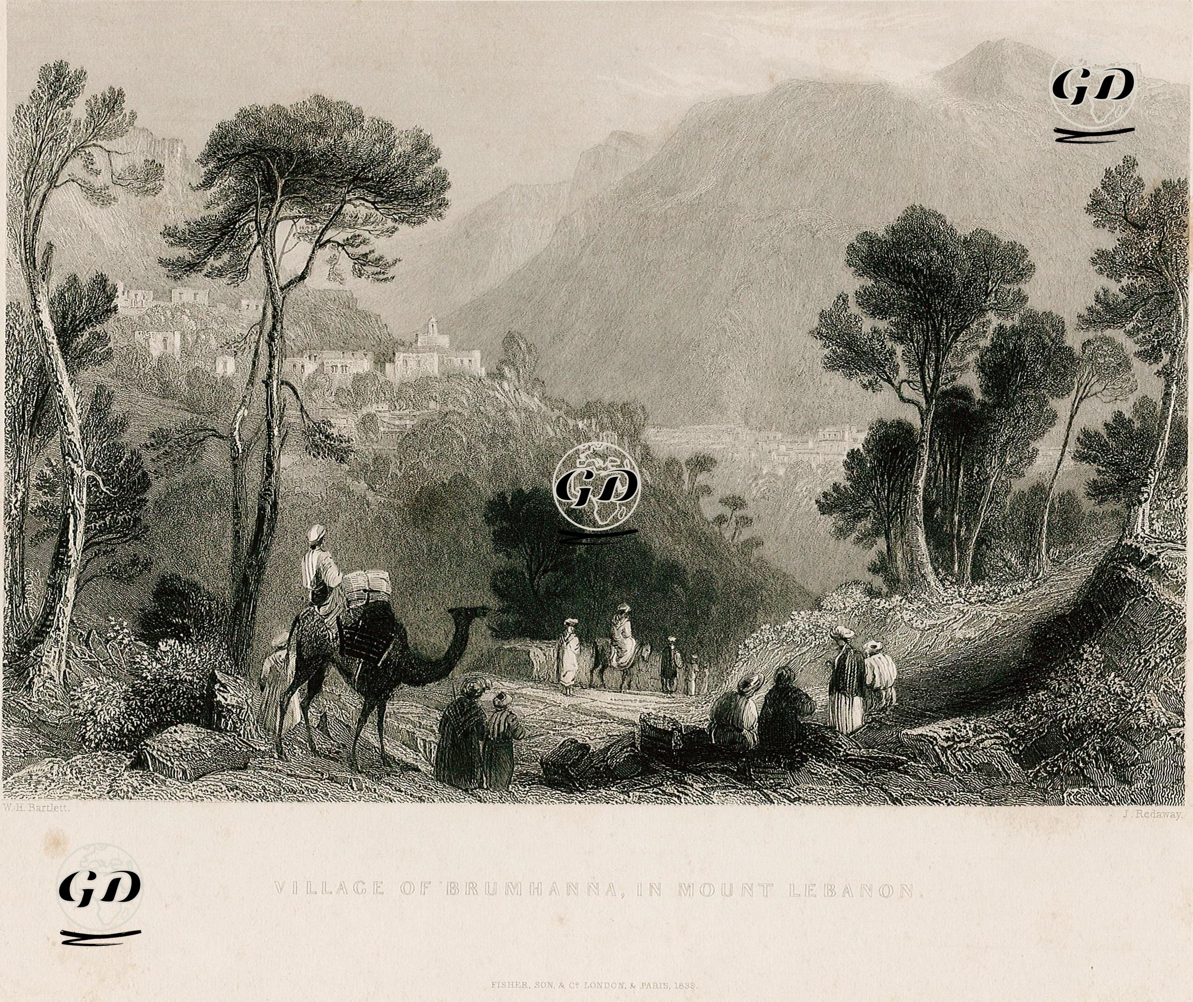 Village Of Brumhanna in Mount Lebanon  - William Henry Bartlett (1809-1854) - 1839