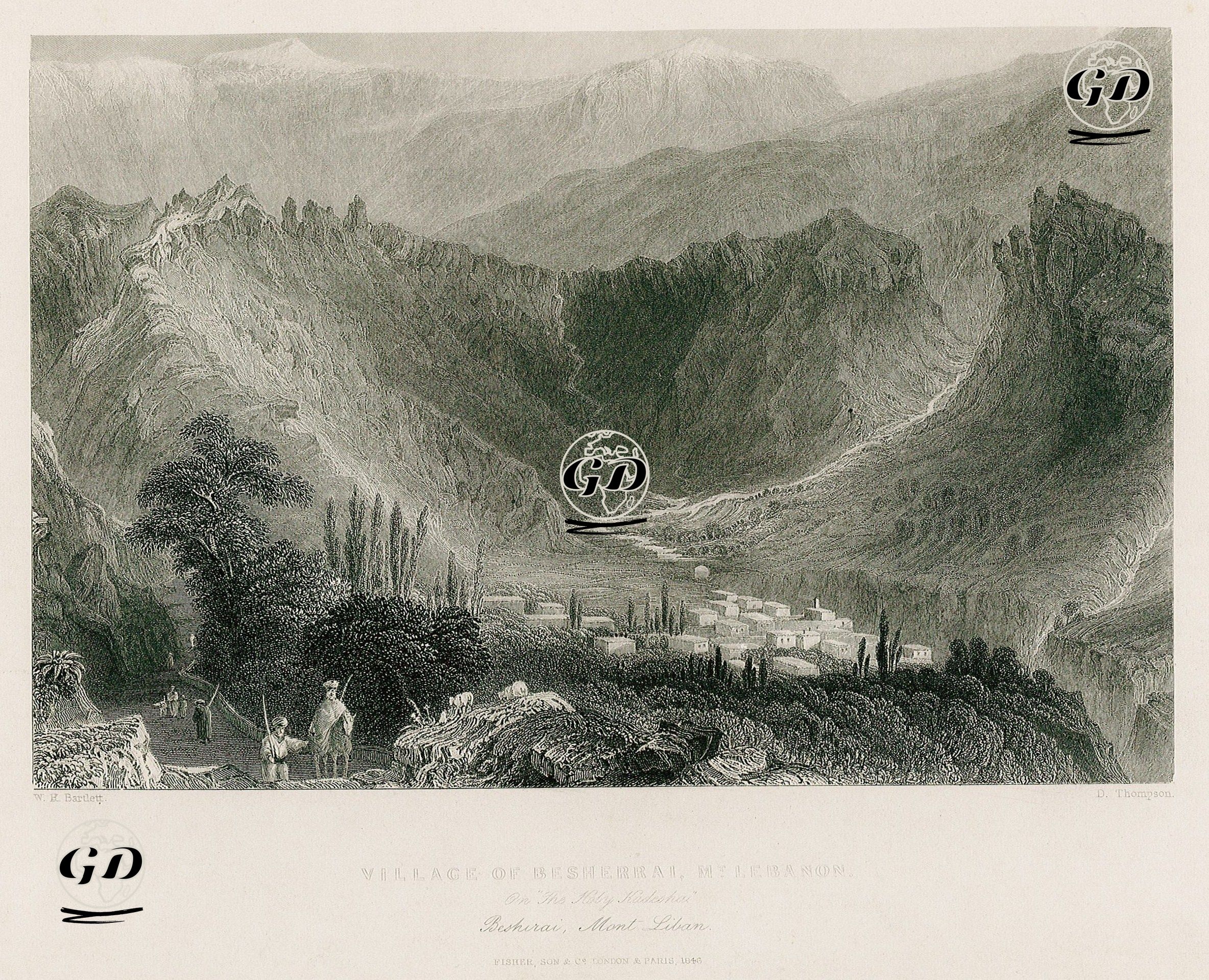 Lübnan Dağları Arasındaki Kadisha Vadisinde Yer Alan Besherrai Köyü - William Henry Bartlett (1809-1854) - 1846