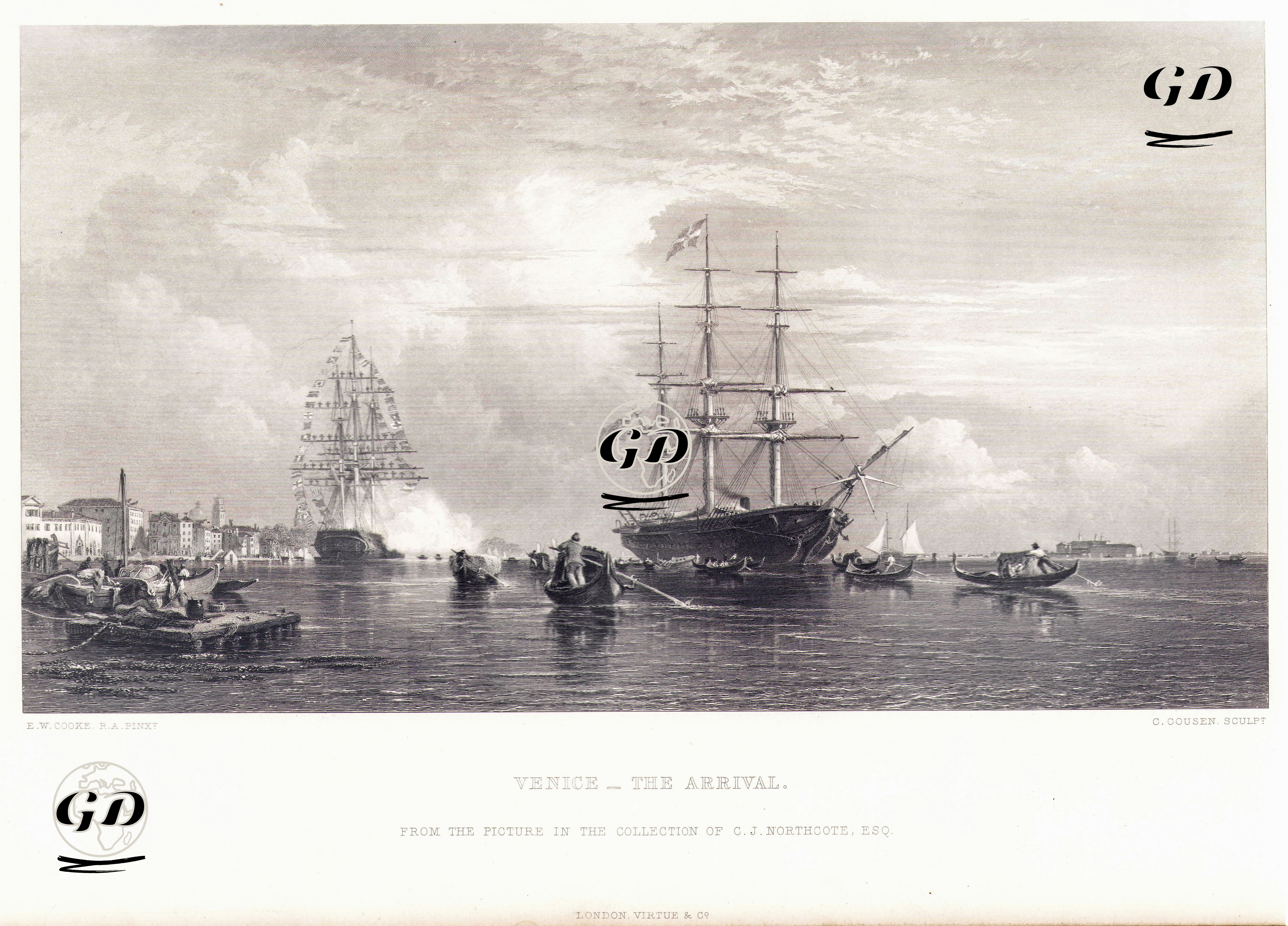 29 Ekim 1862 Tarihinde Yunanistan'ın Eski Kralı Otho'nun "Scyla" İsimli İngiliz Savaş Gemisi İle Venedik'e Gelişi - Edward William Cooke (1811-1880) - 1868