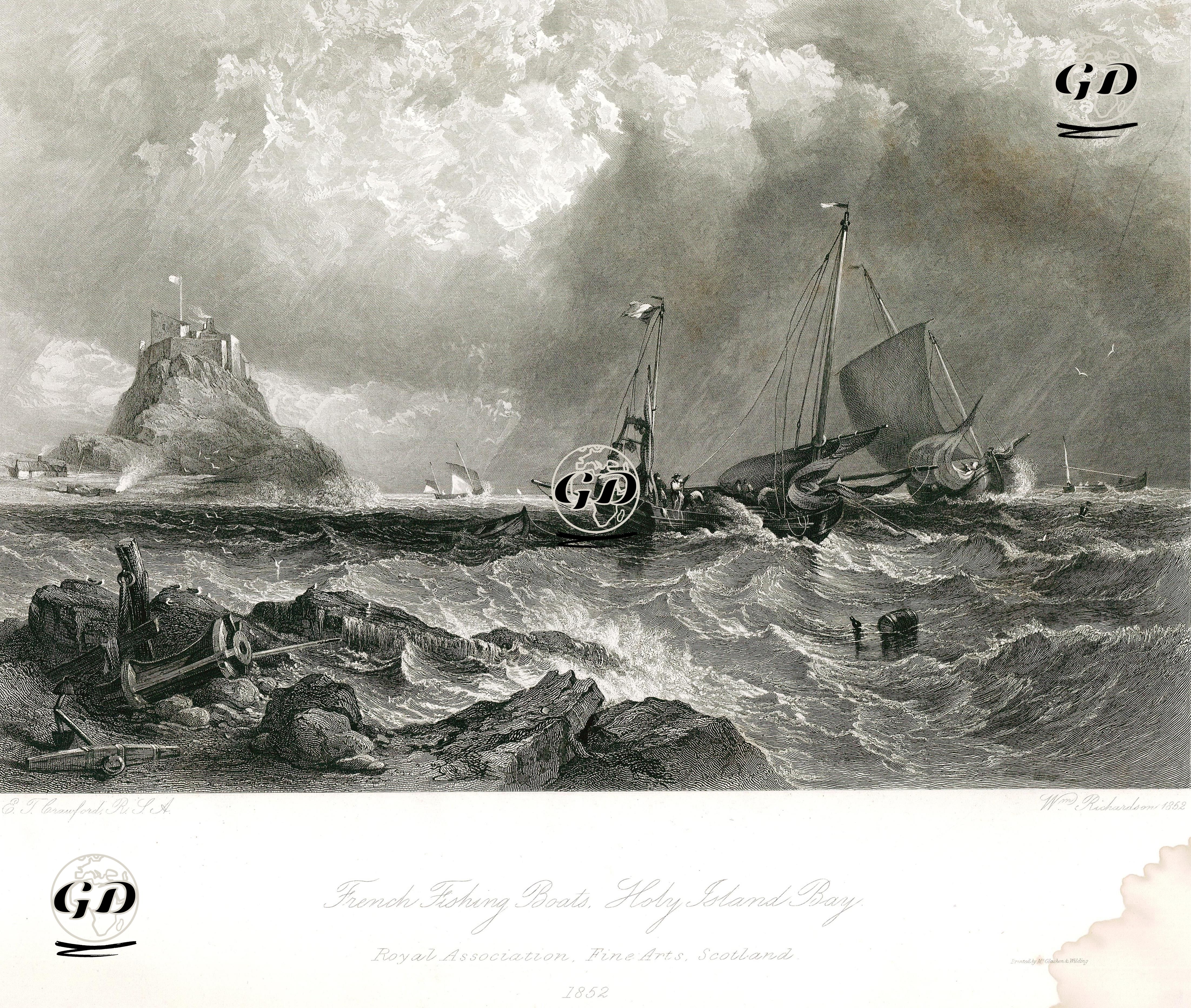 Lindisfarne Adası Ve Fransız Balıkçı Tekneleri - Edmund Thornton Crawford (1806-1885) - 1852