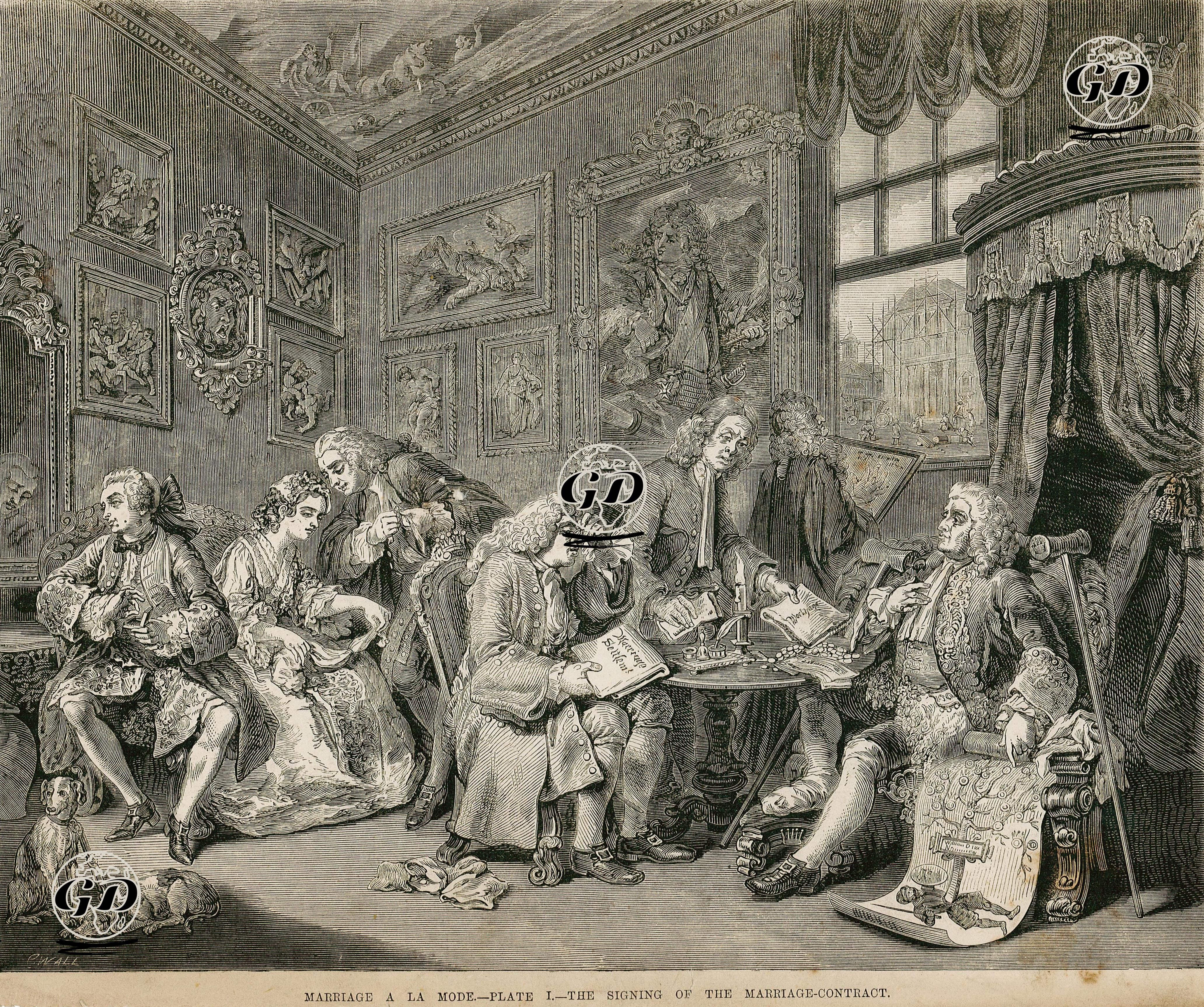 Marriage A La Mode-Plate I-The Signing Of The Marriage Contract - William Hogarth (1697-1764) - 1870's
