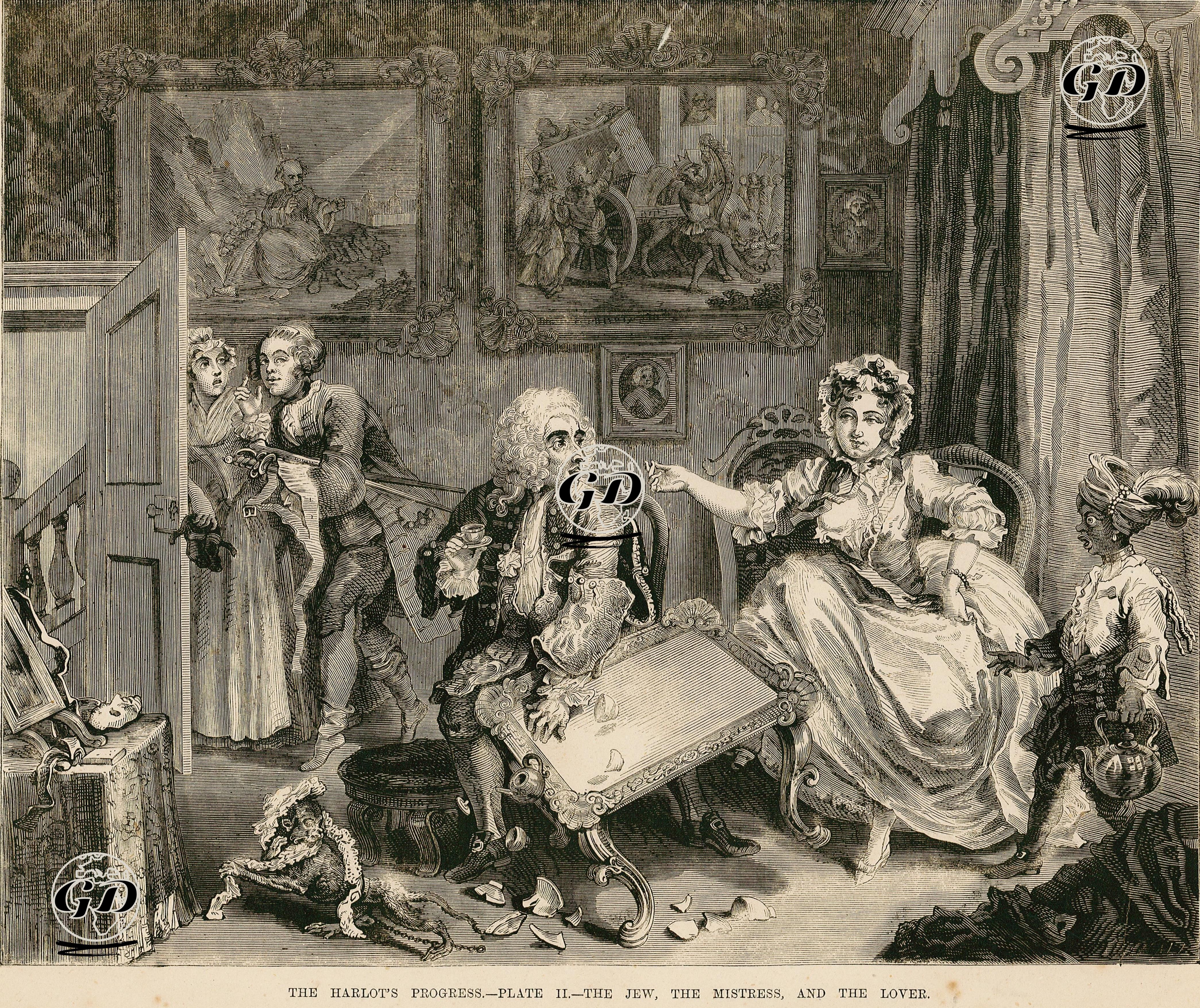 The Harlot's Progress-Plate II.-The Jew, The Mistress And The Lover - William Hogarth (1697-1764) - 1870's