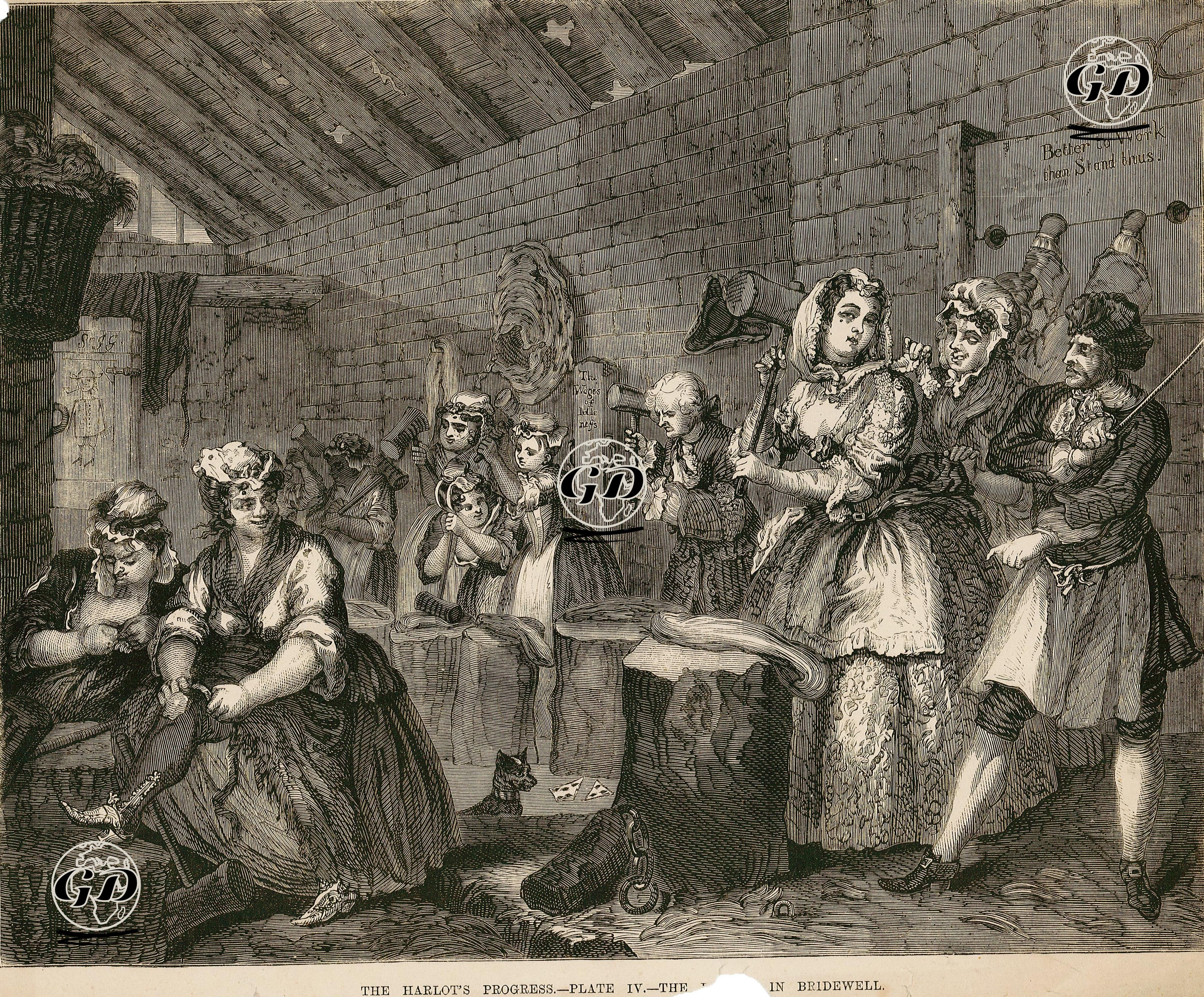 The Harlot's Progress-Plate IV.-Scene in Bridewell - William Hogarth (1697-1764) - 1870's