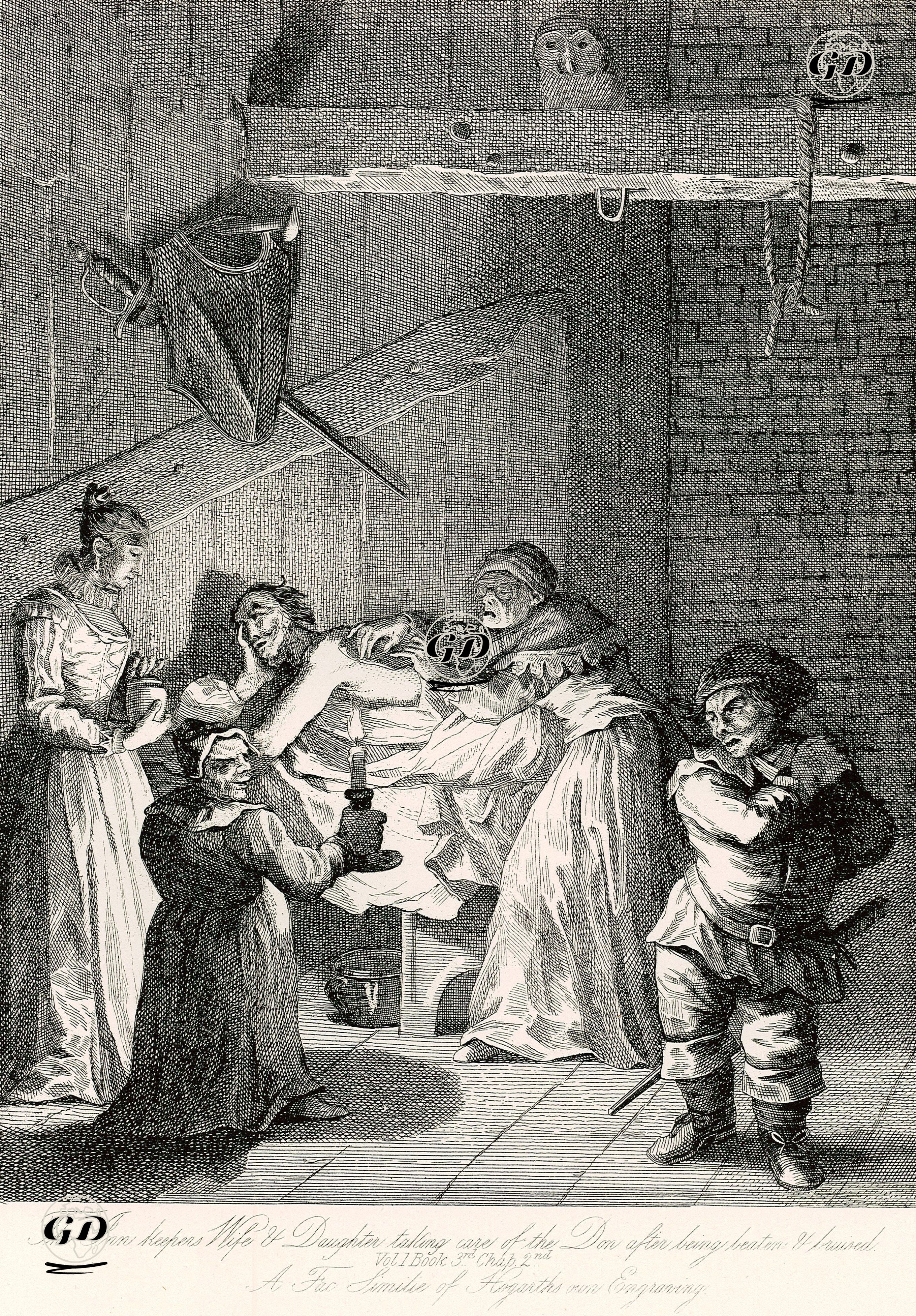 The Inn Keepers Wife & Daughter Talking Care Of Don After Being Beaten & Bruiesed-Vol 1. Book 3. Chap. 2. - William Hogarth (1697-1764) - 1870