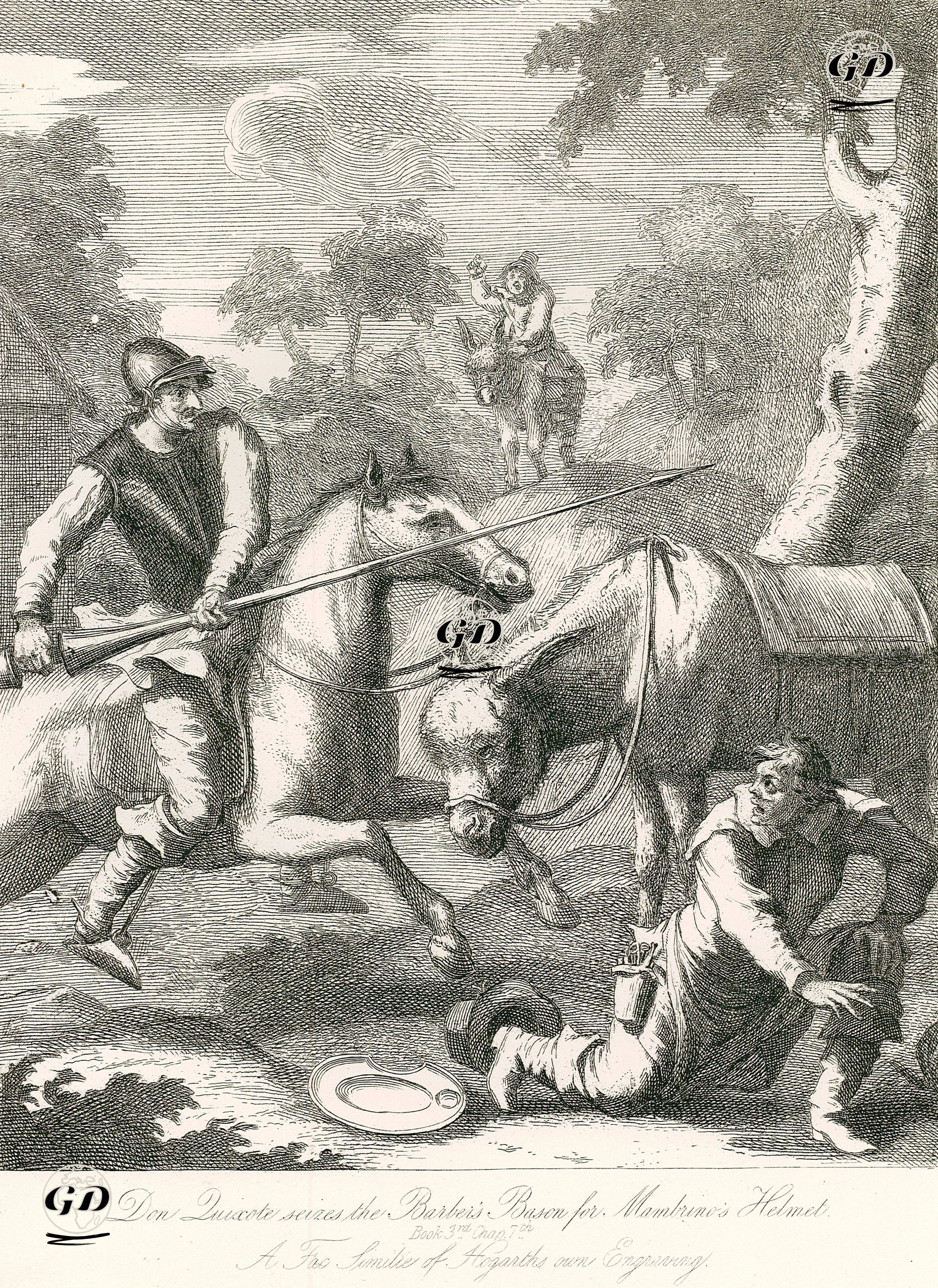 Don Luixote Seizes The Barber's Bason  For Mainbrino's Helmet-Book 3. Chap. 7. - William Hogarth (1697-1764) - 1870