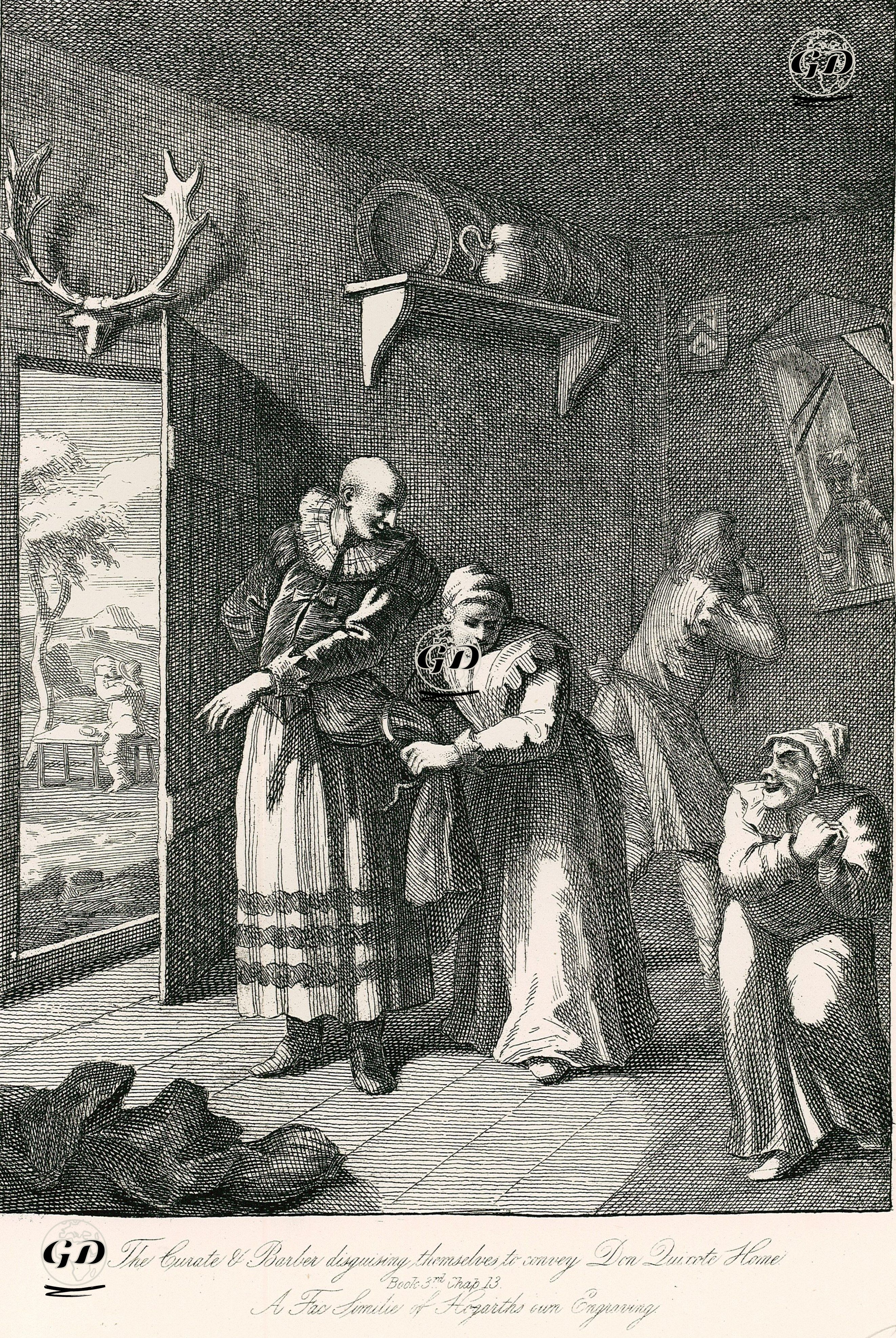 The Burate & Barber Disguising Themselves To Convey Don Luixote-Book 3. Chap. 13. - William Hogarth (1697-1764) - 1870