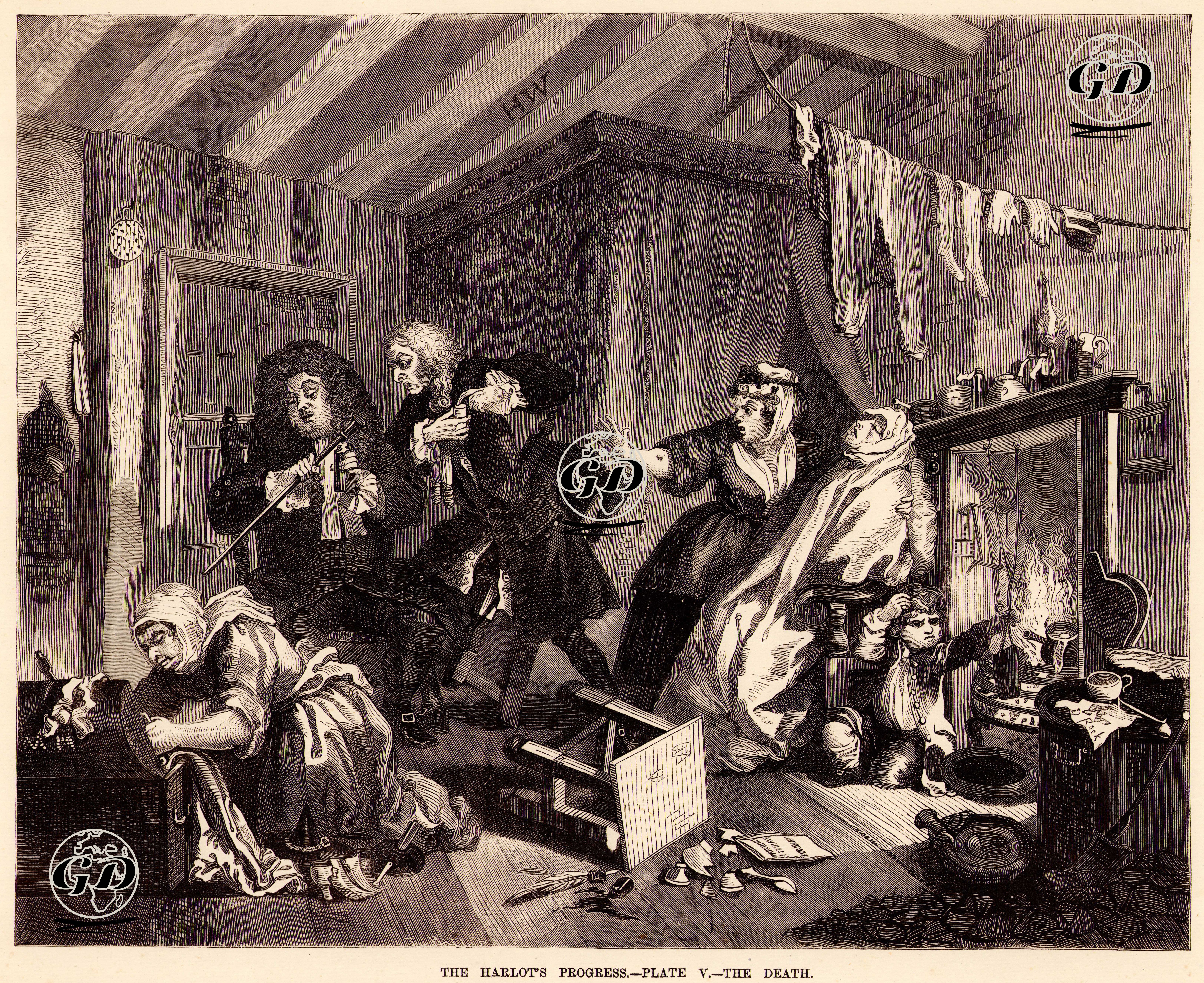 The Harlot's Progress-Plate V.-The Death - William Hogarth (1697-1764) - 1870's