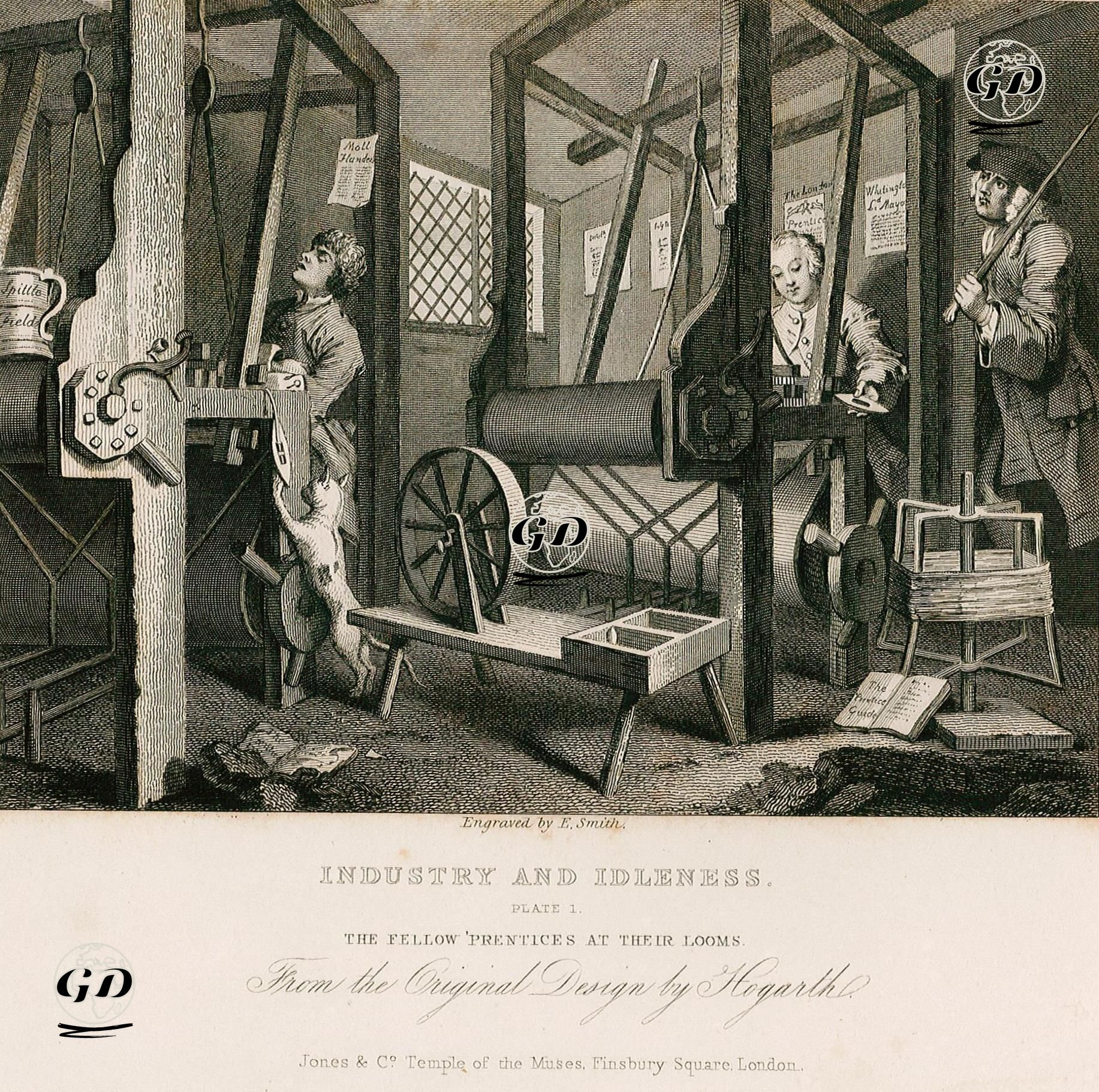 Industry And Idleness-The Fellow Prentices At Their Looms-Plate 1 - William Hogarth (1697-1764) - 1833