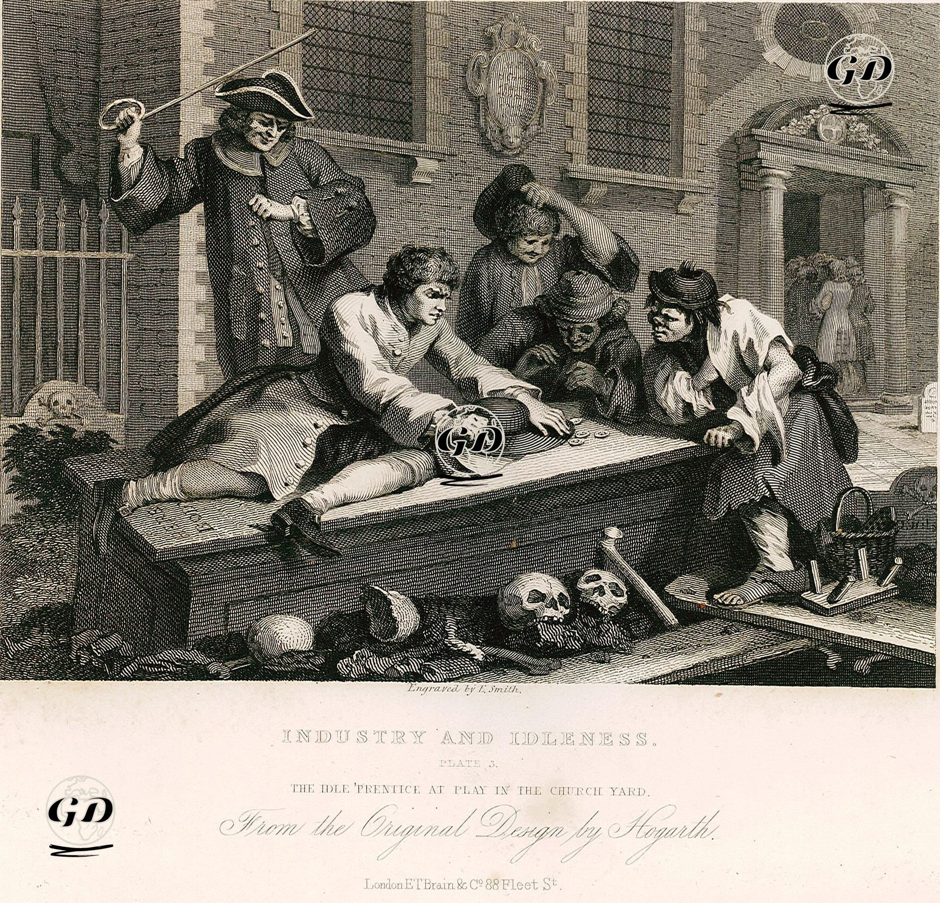 Industry And Idleness-The Idle Prentice At Play in The Church Yard-Plate 3 - William Hogarth (1697-1764) - 1833