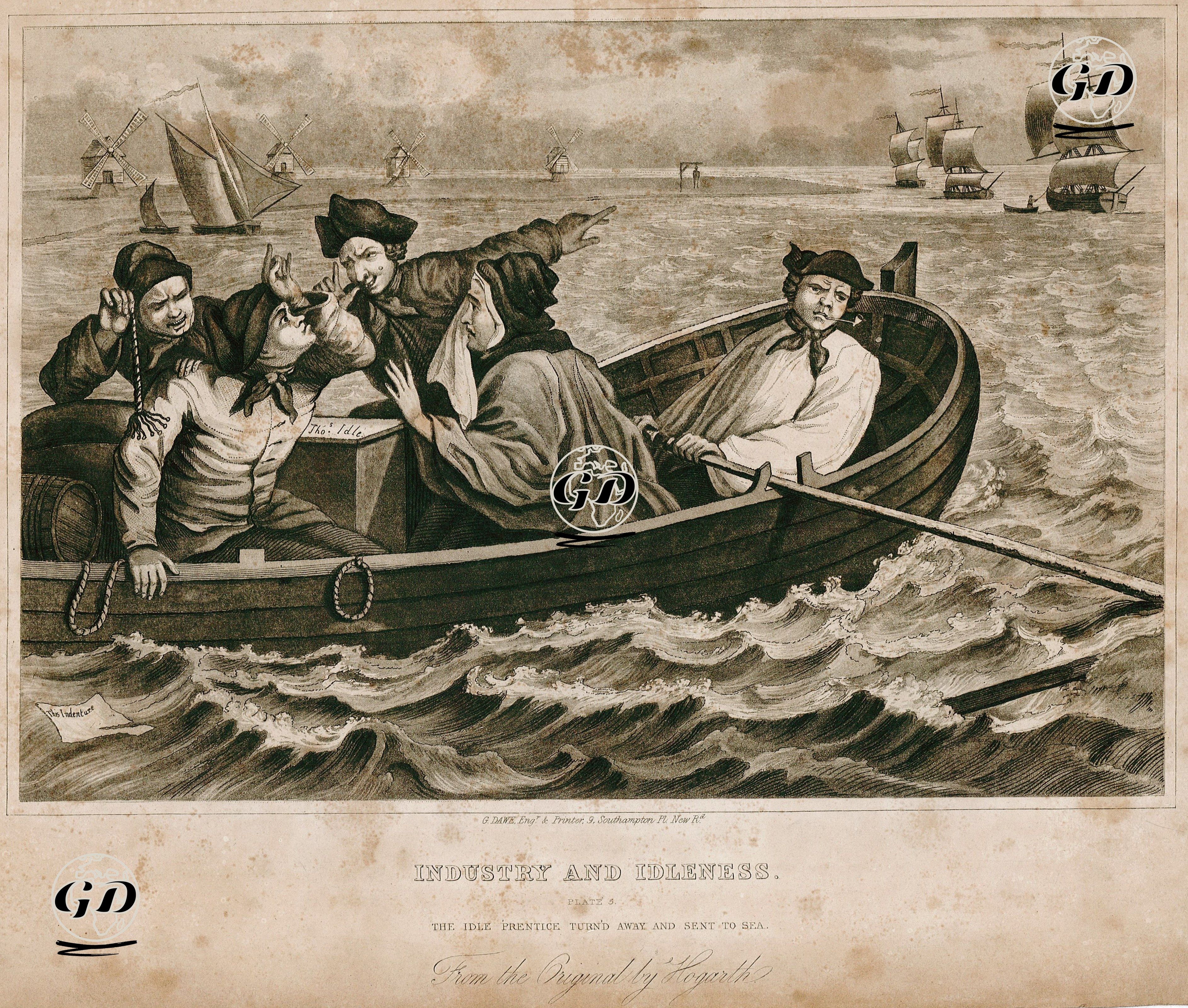 Industry And Idleness-The Idle Prentice Turn'd Away And Sent To Sea-Plate 5 - William Hogarth (1697-1764) - 1820's