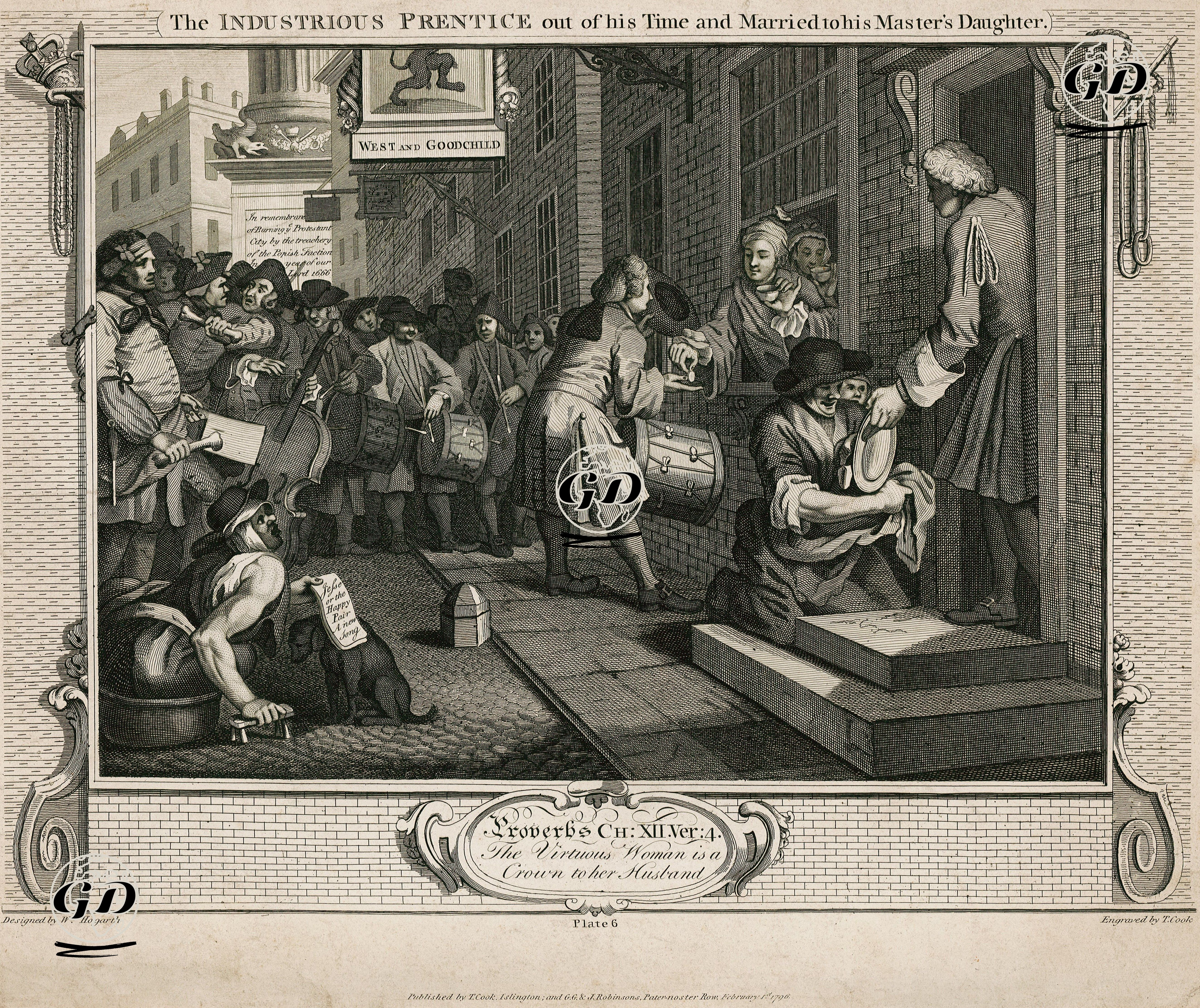 The Industrious Prentice Out Of His Time And Married To His Master's Daughter-Plate 6-The Virtous Woman is A 
Crown To Her Husband - William Hogarth (1697-1764) - 1796