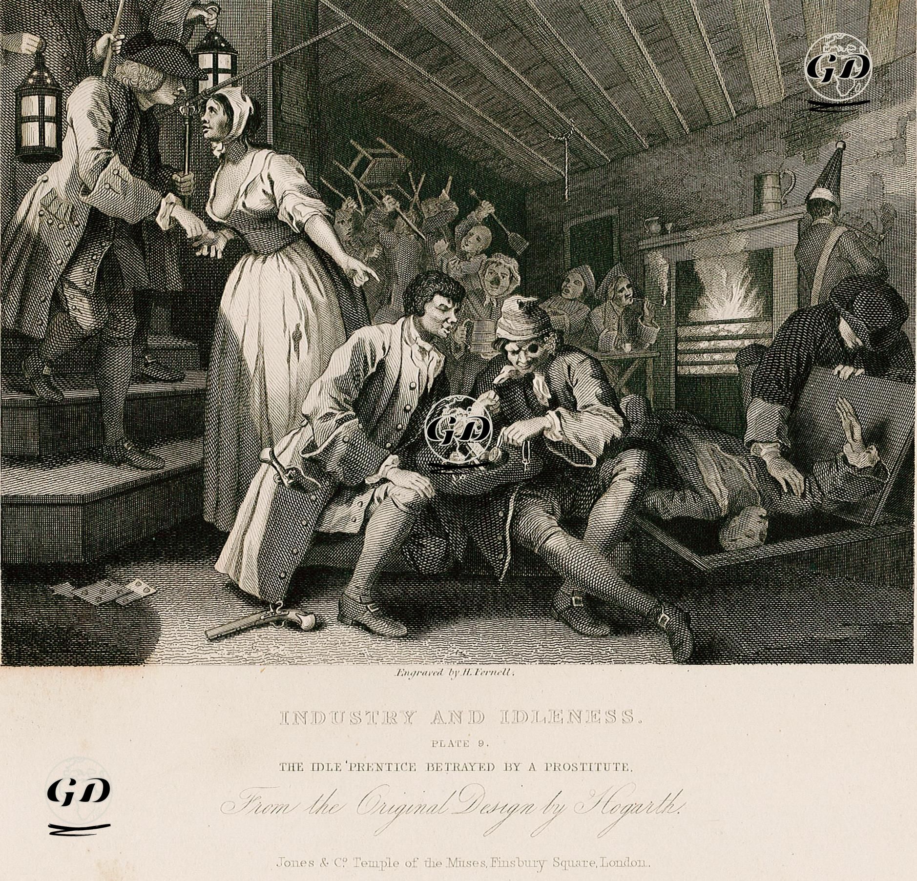 Industry And Idleness-The Idle Prentice Betrayed By A Prostitute-Plate 9 - William Hogarth (1697-1764) - 1833