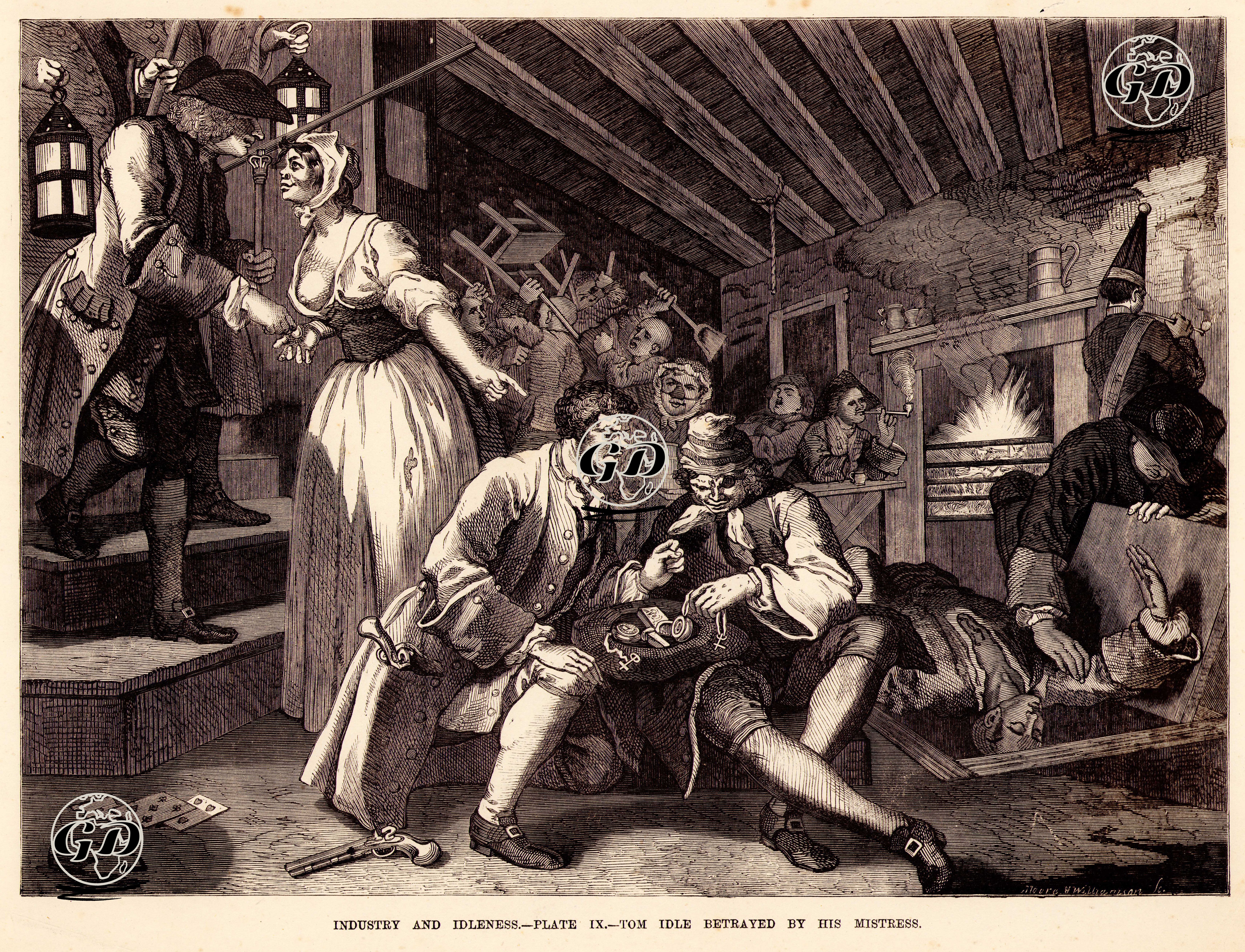 Industry And Idleness-Plate IX-Tom Idle Betrayed By His Mistress - William Hogarth (1697-1764) - 1870's