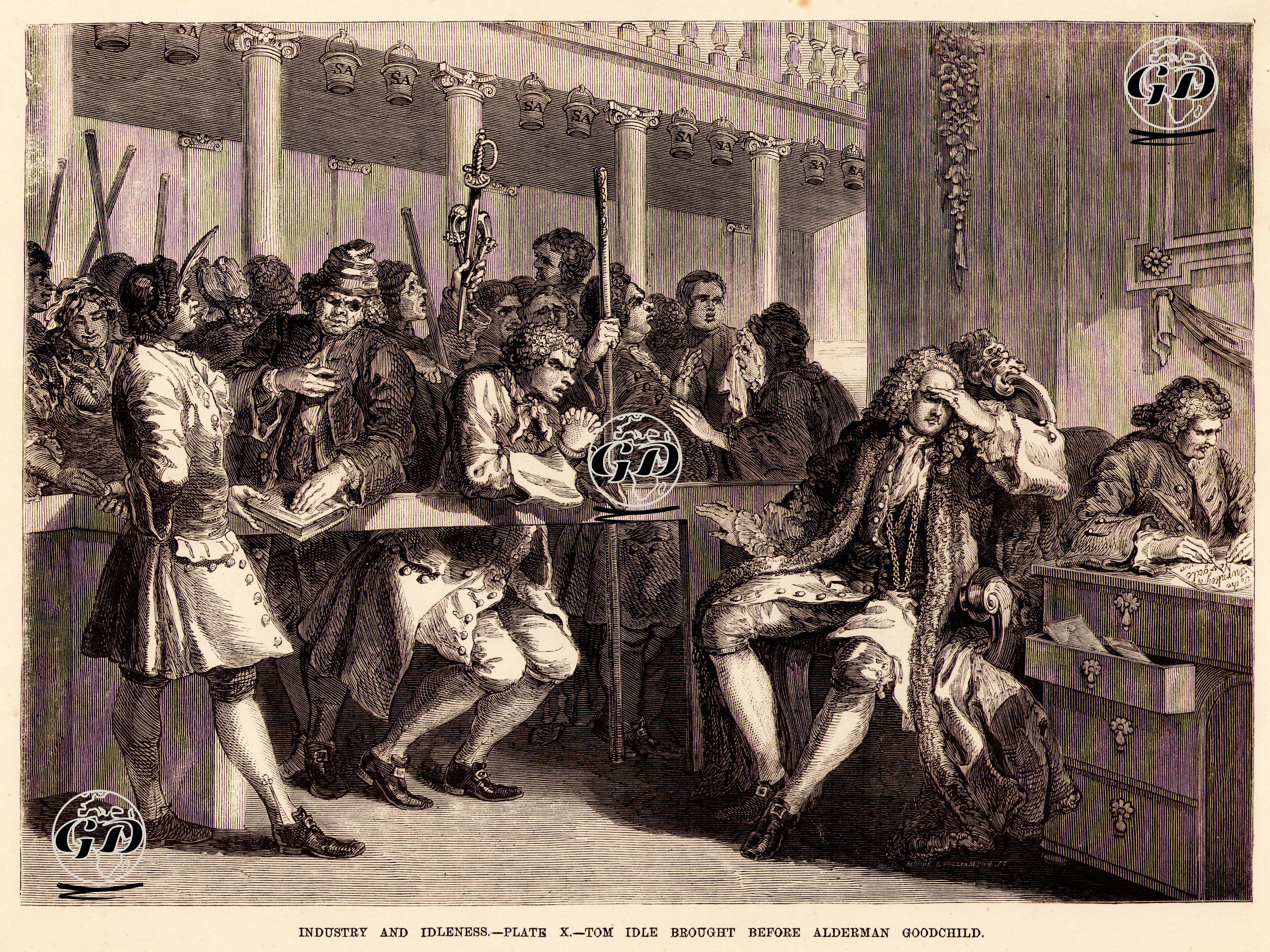 Industry And Idleness-Plate X.-Tom Idle Brought Before Alderman Goodchild - William Hogarth (1697-1764) - 1870's