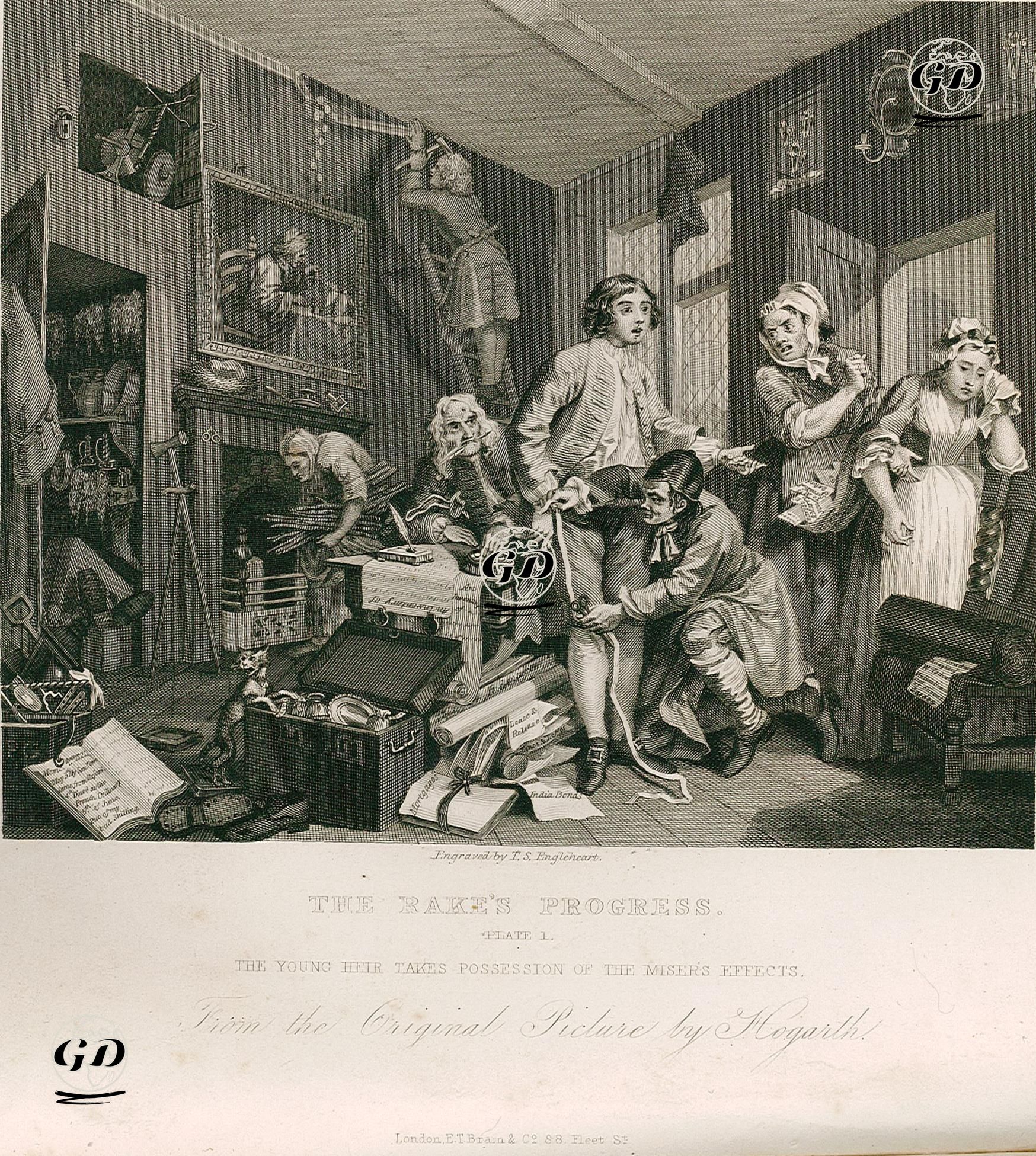 The Rake's Progress-The Young Heir Takes Possession of the Miser’s Effects-Plate I. - William Hogarth (1697-1764) - 1833