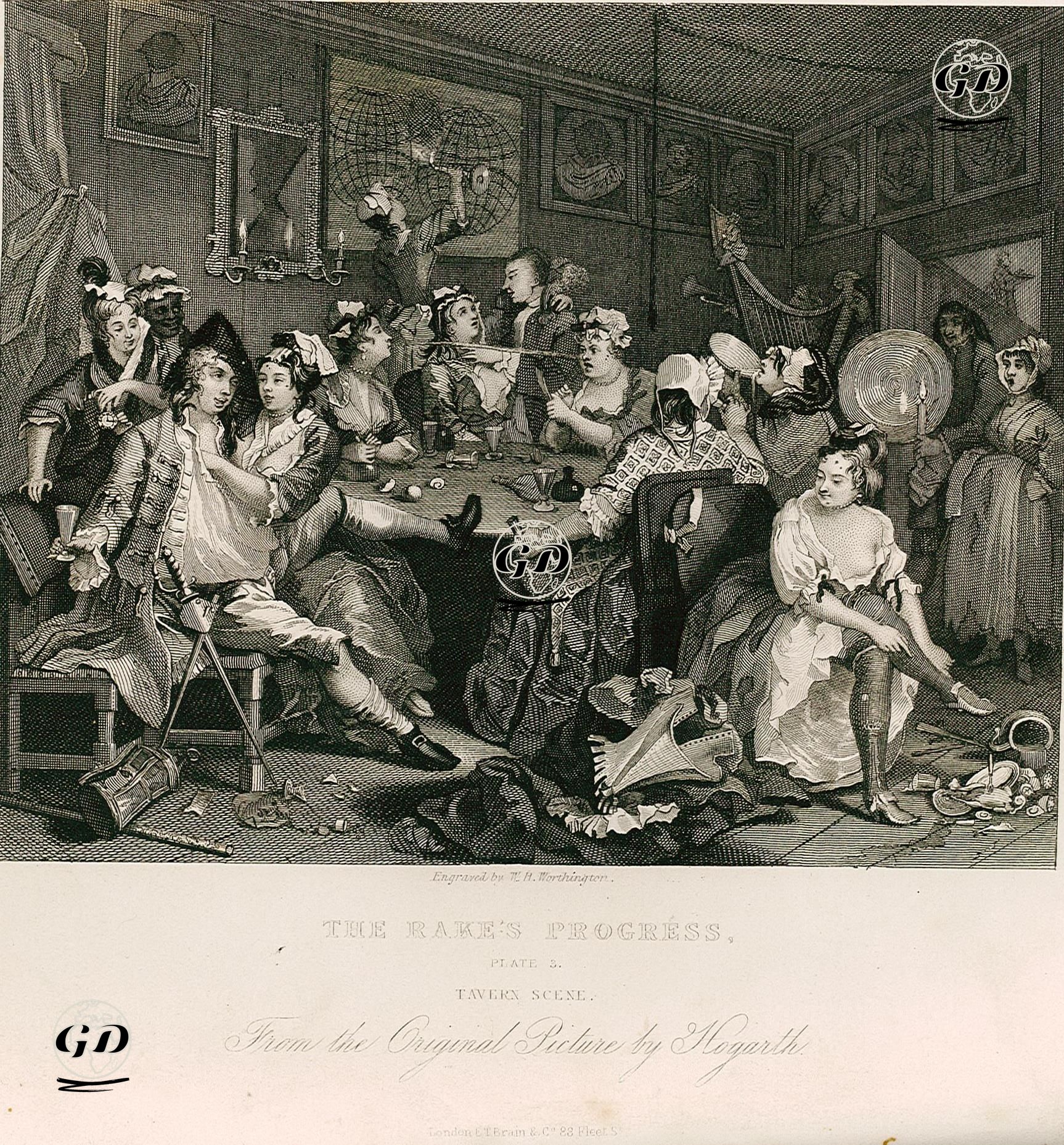 The Rake's Progress-Tavern Scene-Plate 3  - William Hogarth (1697-1764) - 1833