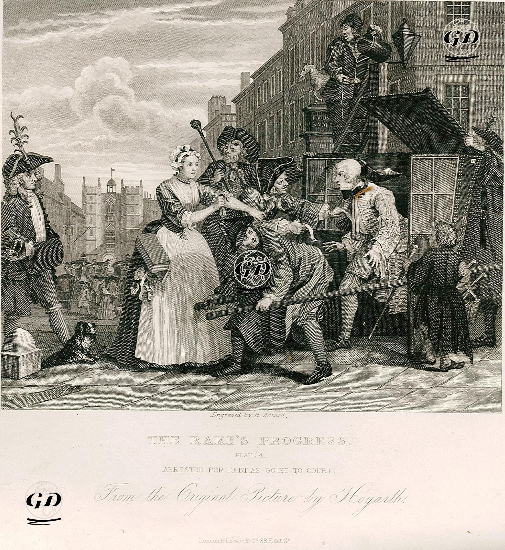 The Rake's Progress-Arrested For Debt As Going To Court- Plate 4 - William Hogarth (1697-1764) - 1833