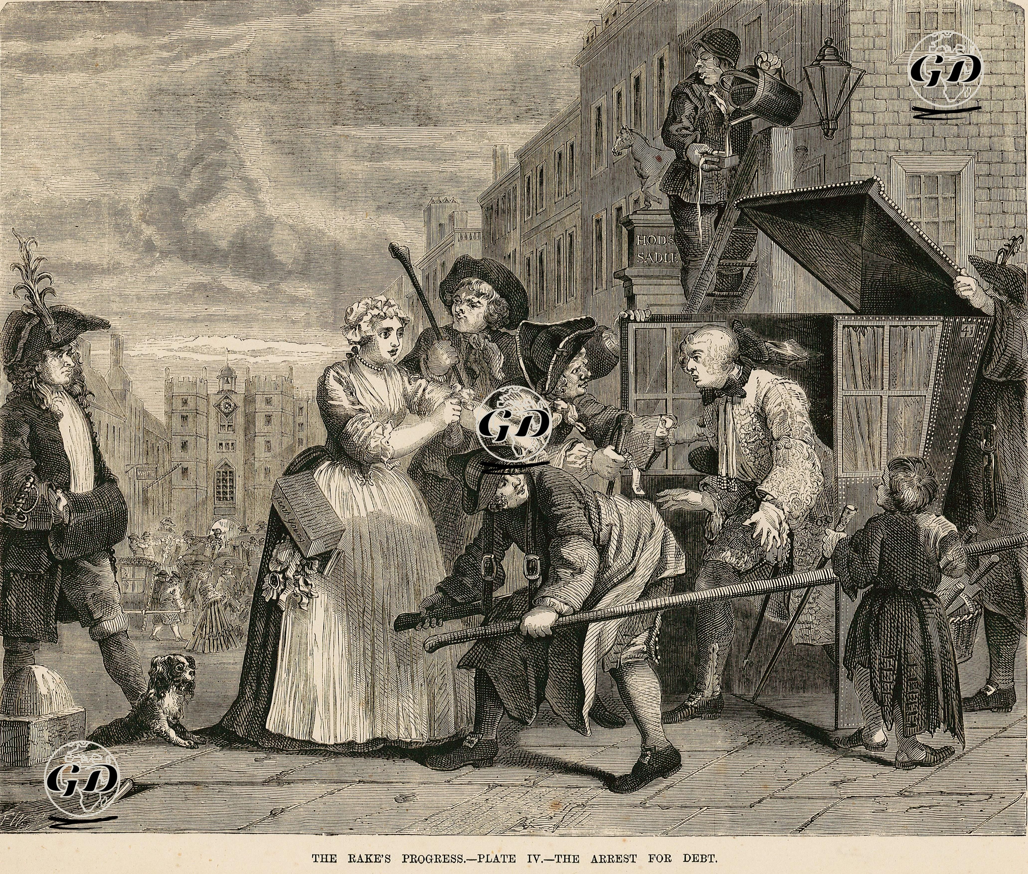 The Rake's Progress-Plate 4-The Arrest For Debt - William Hogarth (1697-1764) - 1870's