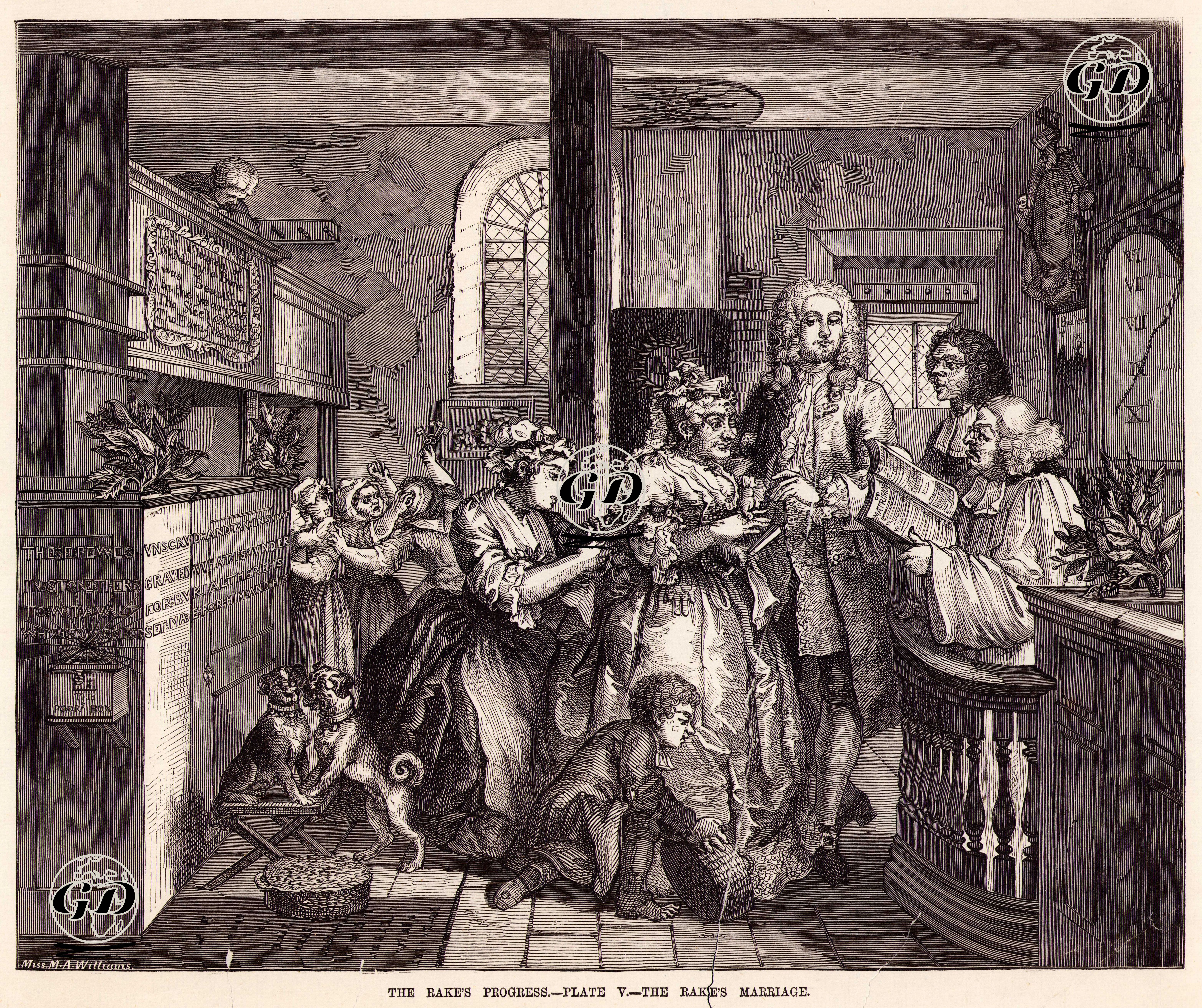 The Rake's Progress-Plate 5-The Rake's Marriage - William Hogarth (1697-1764) - 1870's