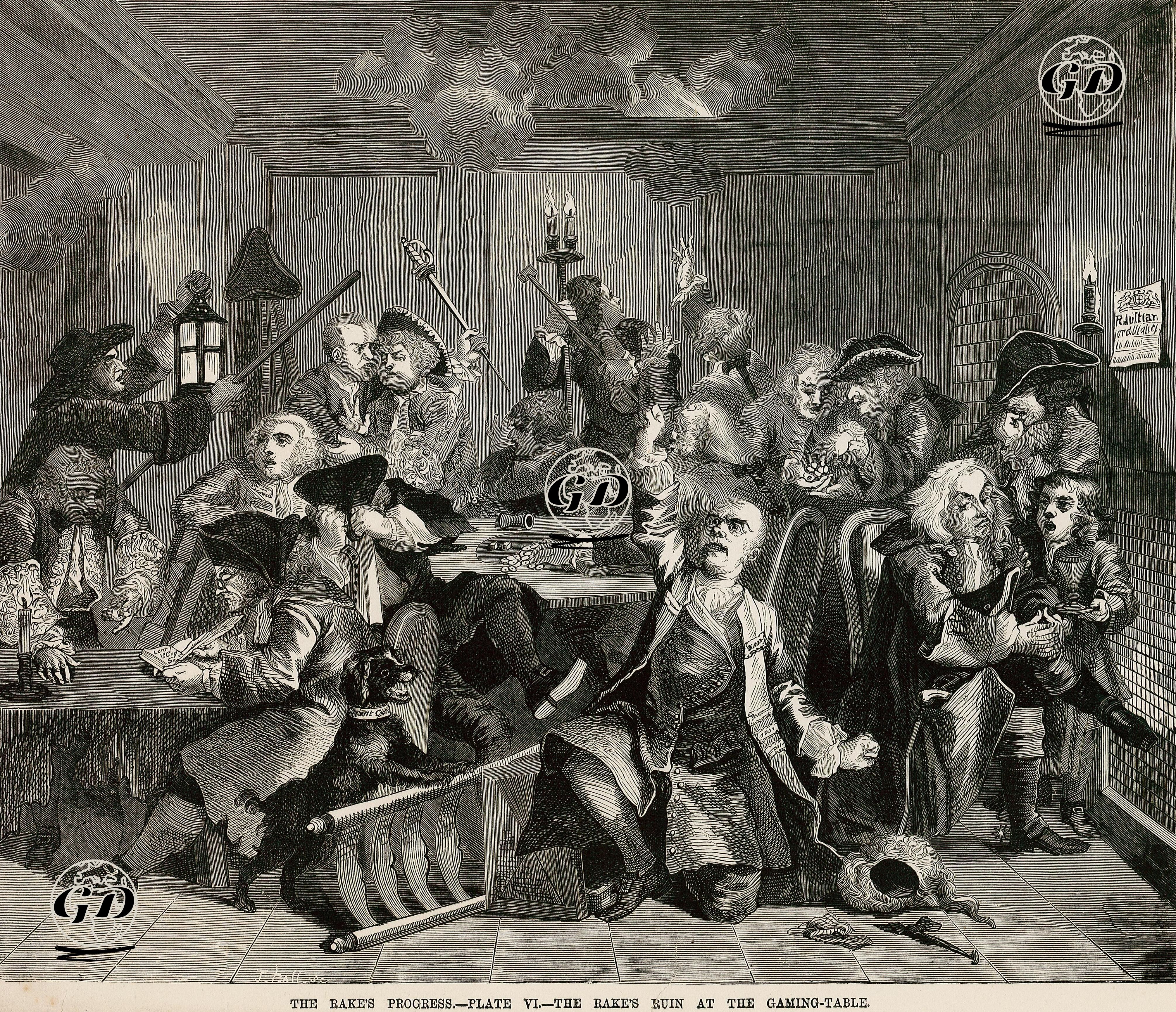 The Rake's Progress-Plate 6-The Rake's Ruin At The Gaming Table - William Hogarth (1697-1764) - 1870's