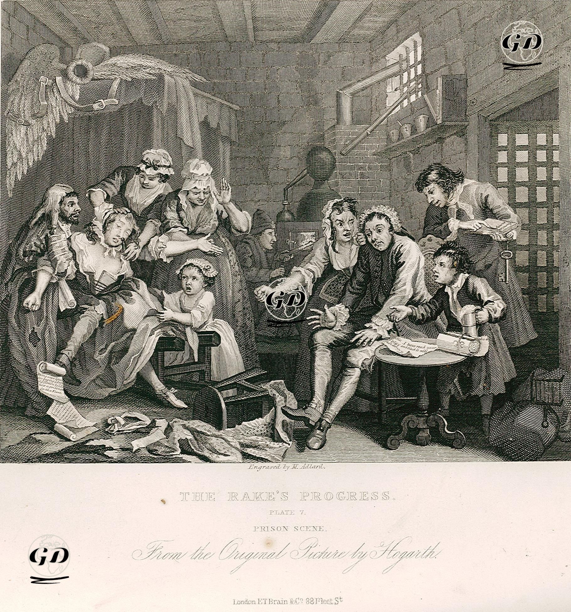 The Rake's Progress-Prison Scene-Plate 7. - William Hogarth (1697-1764) - 1833