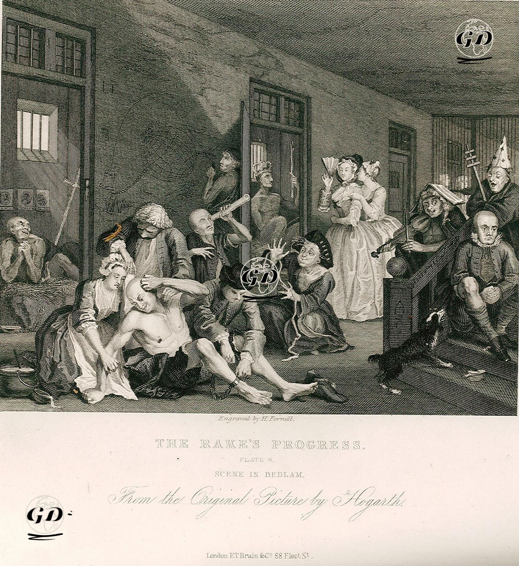 The Rake's Progress-Scene In Bedlam-Plate 8. - William Hogarth (1697-1764) - 1833