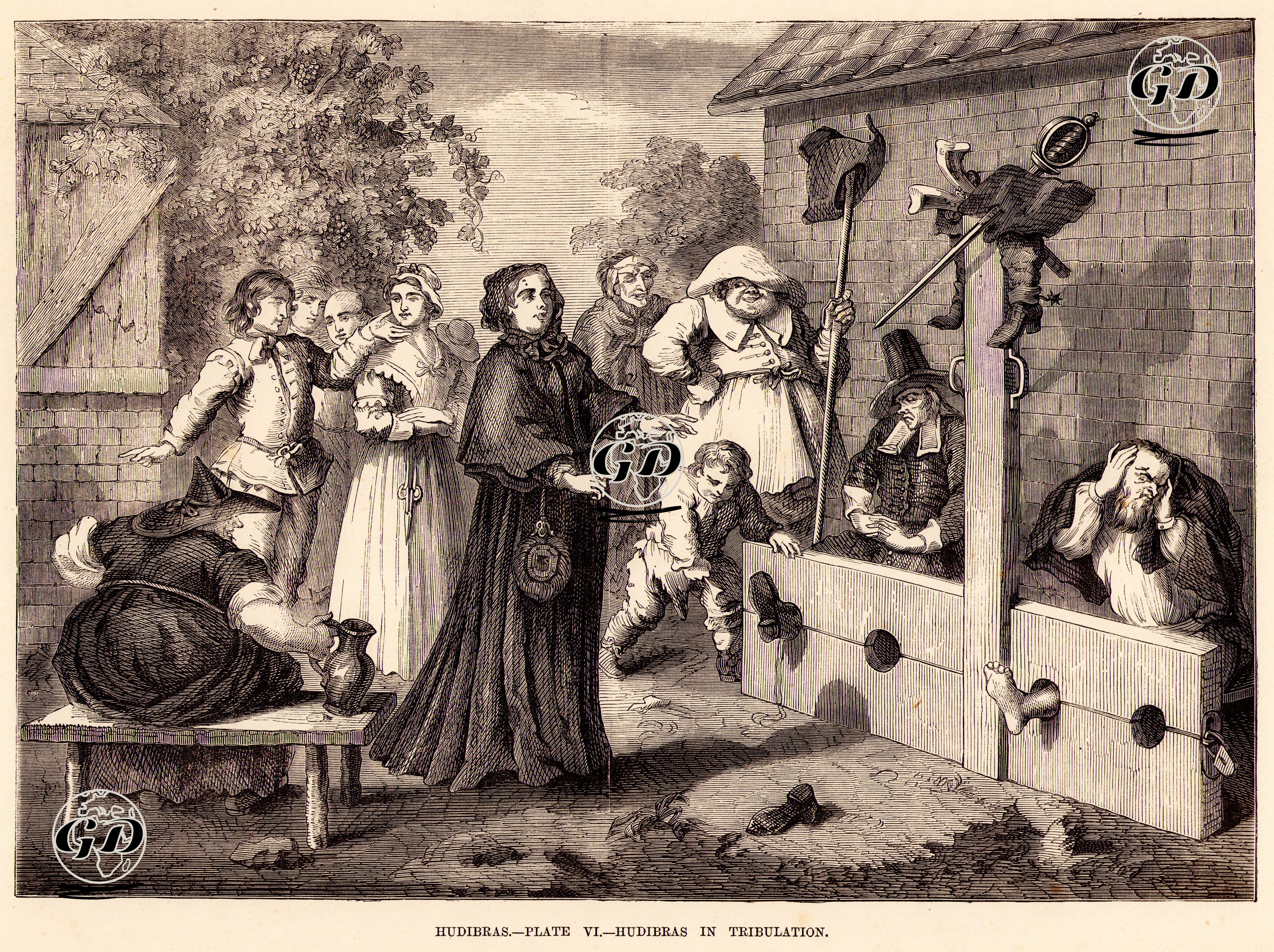 Hudibras-Plate VI.-Hudibras In Tribulation - William Hogarth (1697-1764) - 1870's