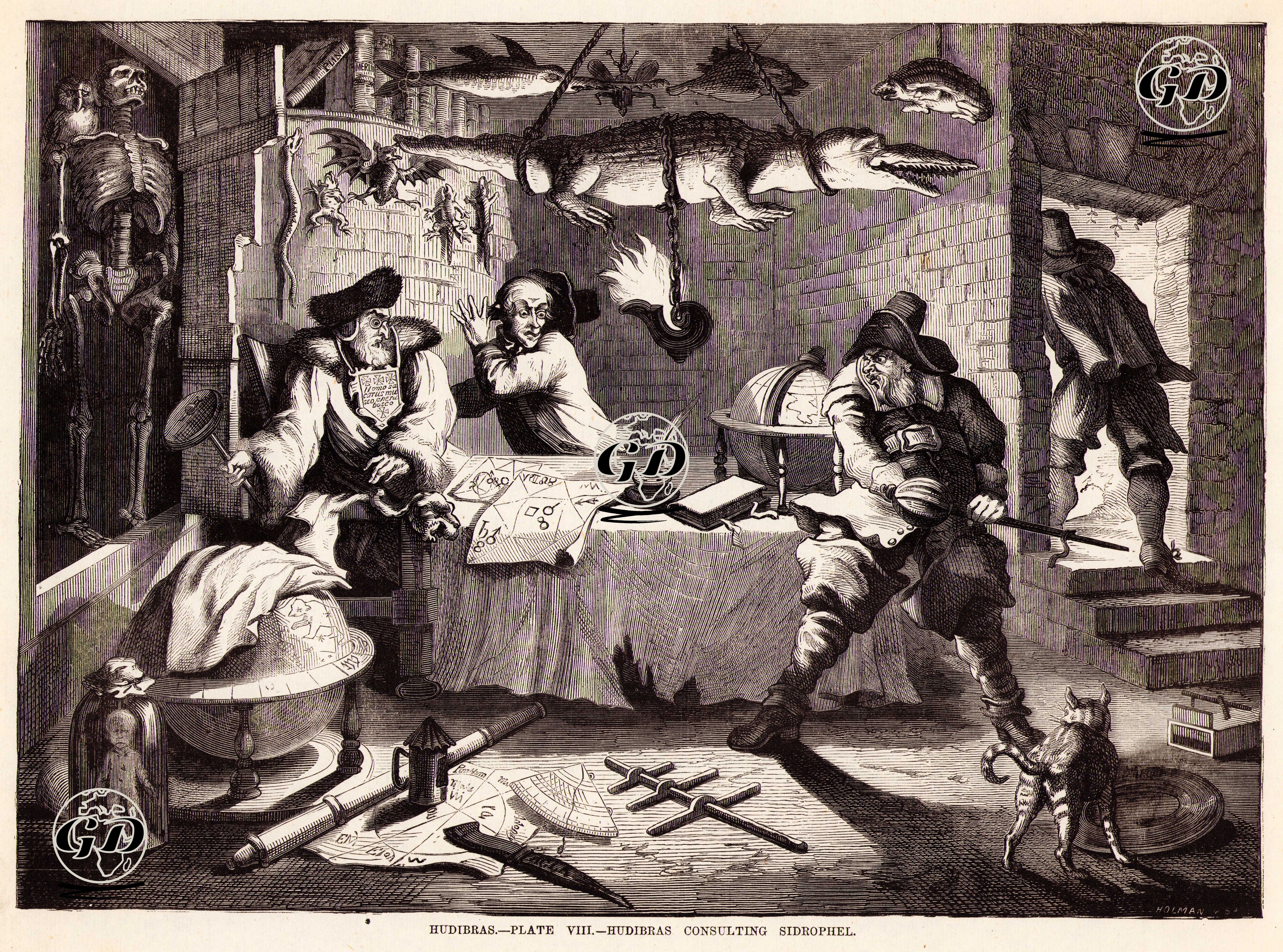 Hudibras-Plate VIII.-Hudibras Consulting Sidrophel - William Hogarth (1697-1764) - 1870's