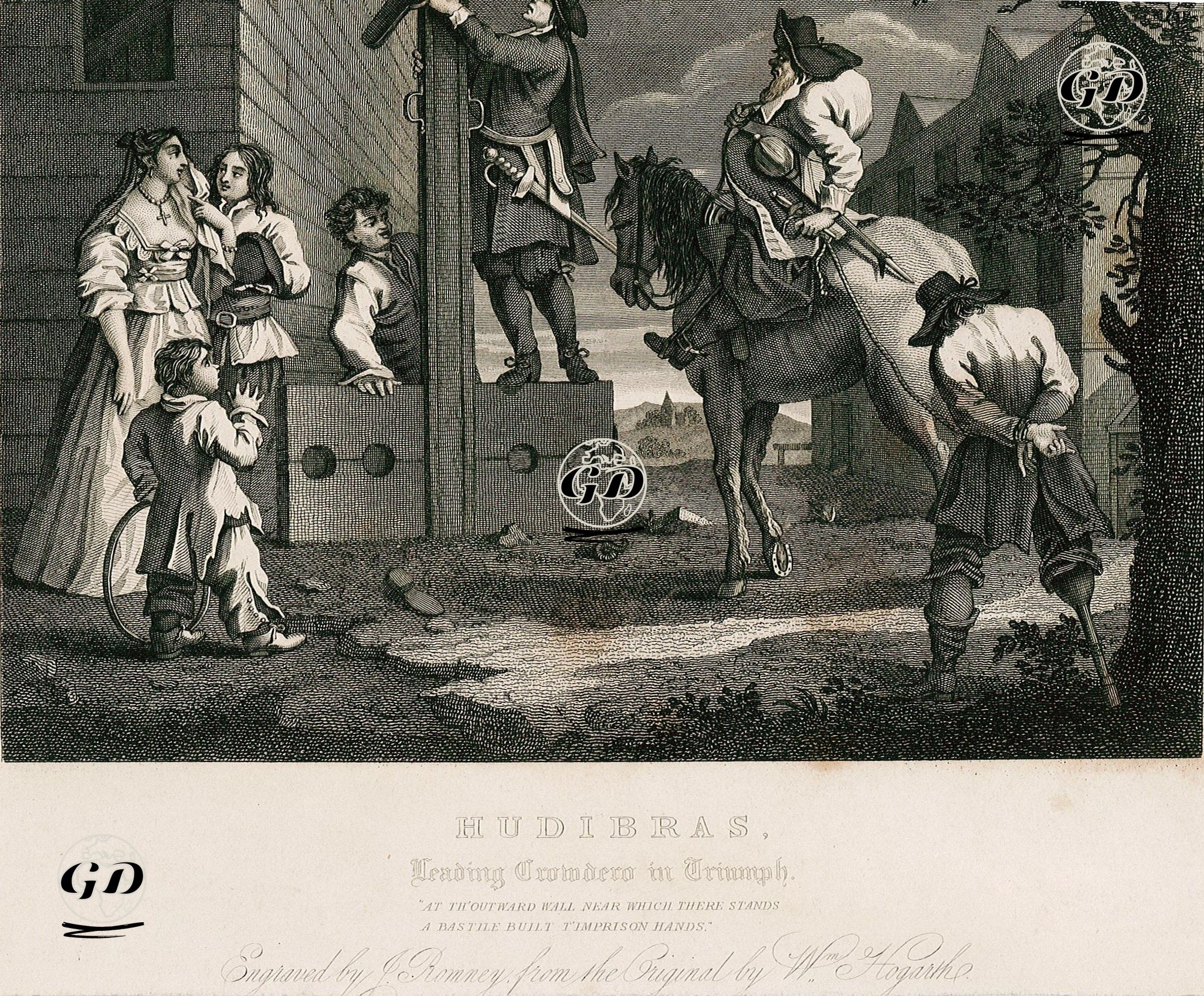 Hudibras Leading Tromdero In Triumph- Plate 10. - William Hogarth (1697-1764) - 1833