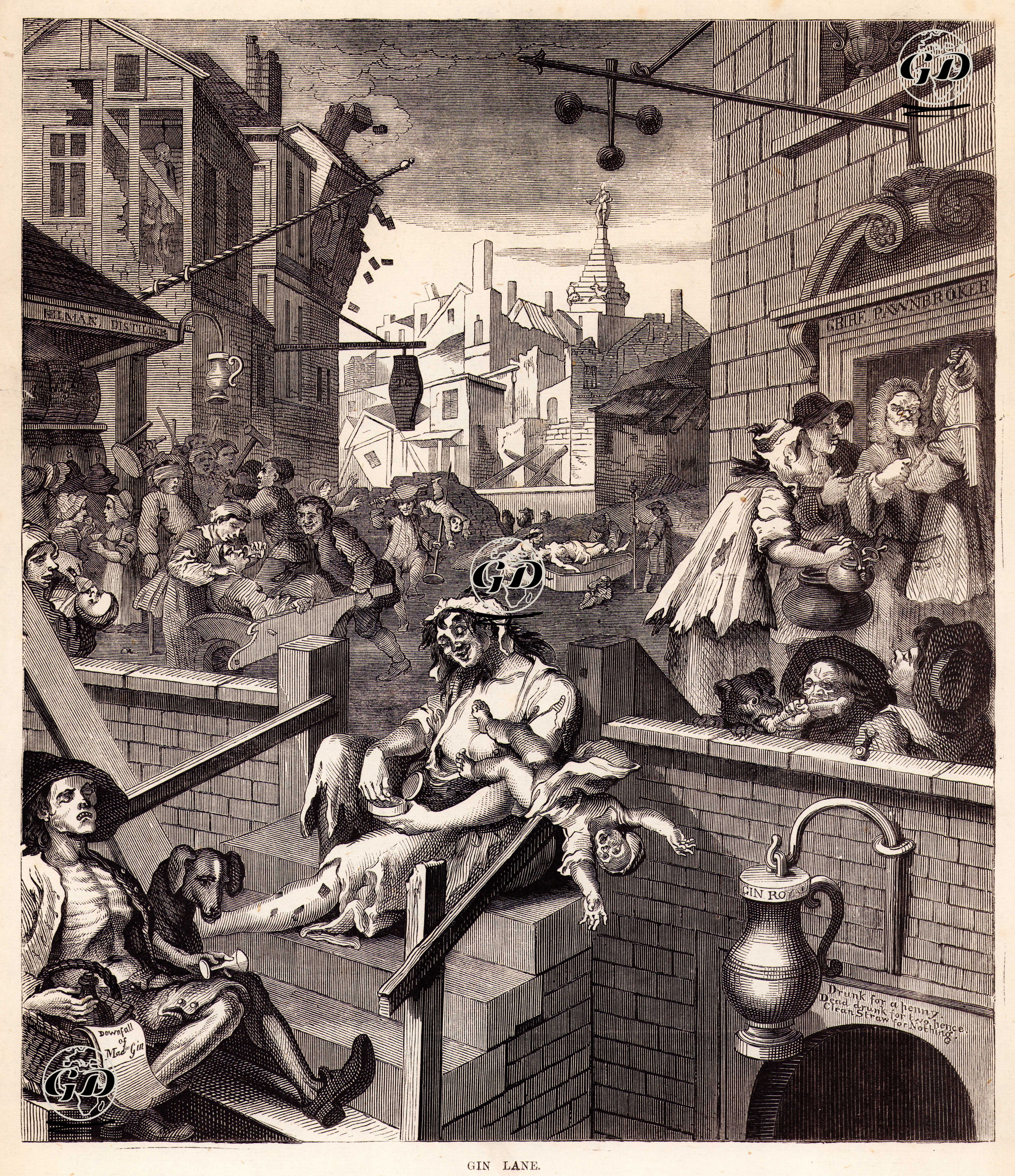 Gın Lane - William Hogarth (1697-1764) - 1870's