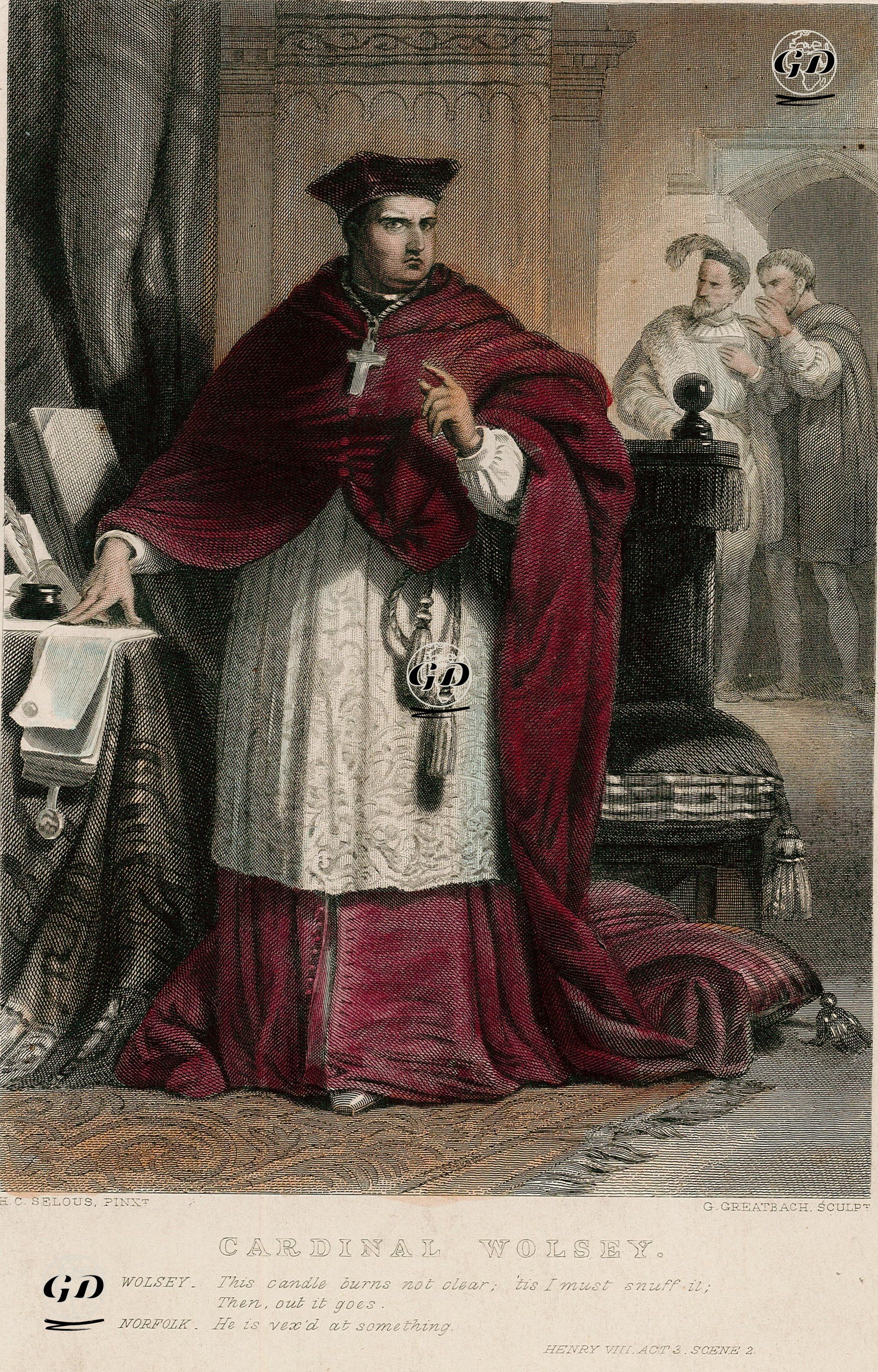 Cardinal Wolsey, Act. lll Scene ll(King Henry VIII.)  - Henry  Courtney Selous (1803-1890) - 1850's